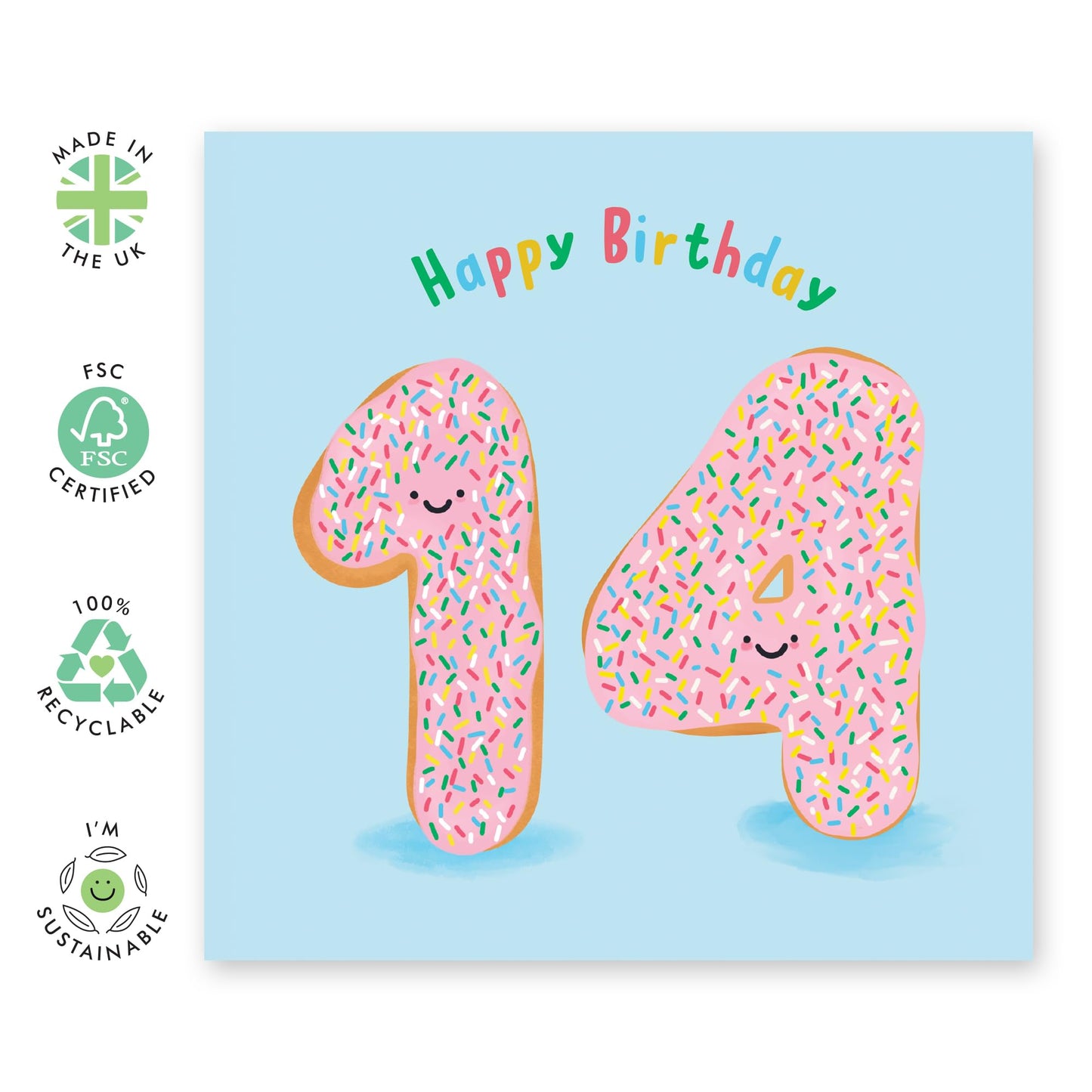 14th Birthday Card For Boys Girls - Donut Age 14 - Happy Fourteenth Birthday Card For Teens - Donut - 14th Bday Cards - Gifts For Son Daughter Niece Nephew - Comes With Fun Stickers - By Central 23