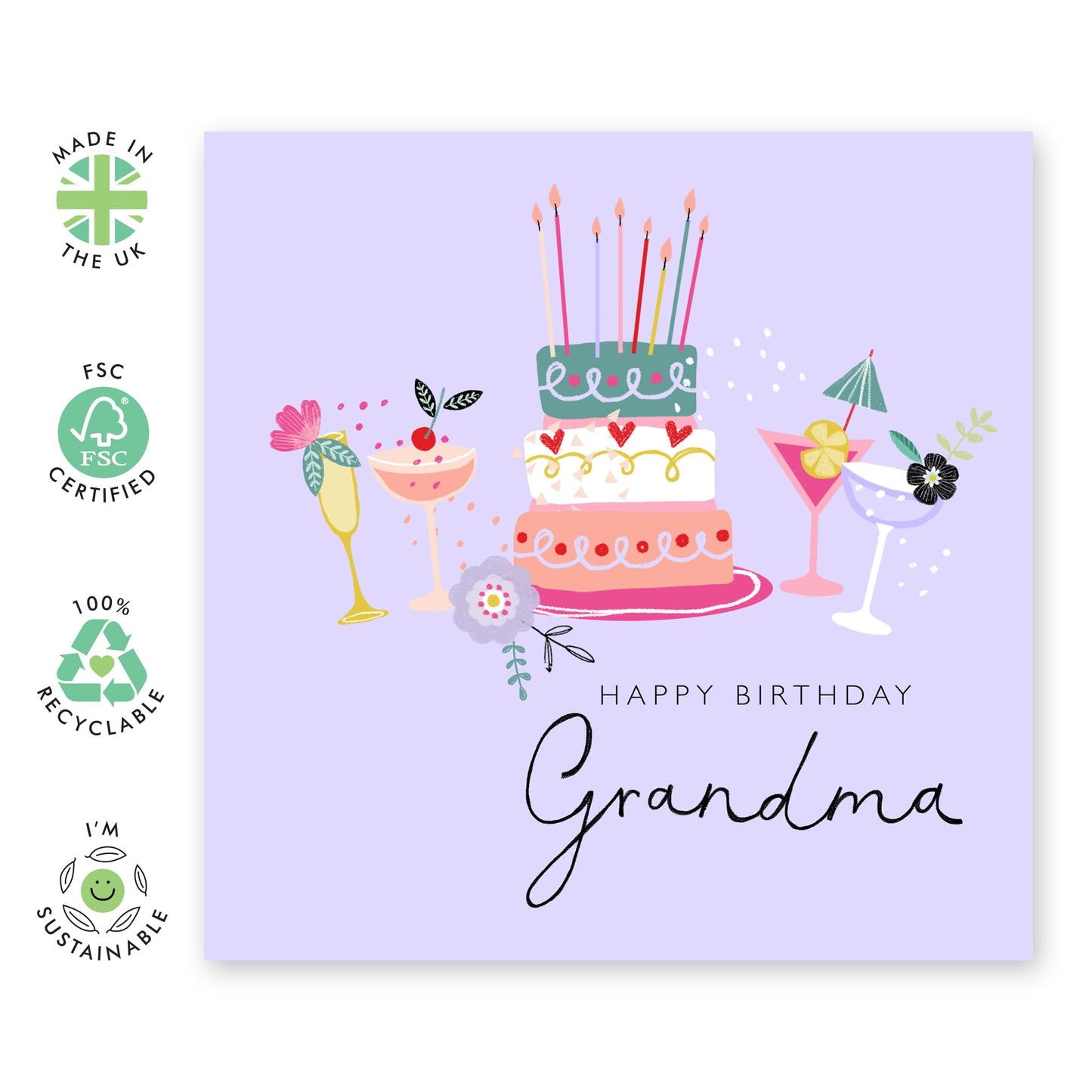 Happy Birthday Card For Grandma - Purple Greeting Cards For Grandmother - Bday Cake - Nana Birthday Card For Her - Grandma Gifts For Women - Comes With Stickers By Central 23