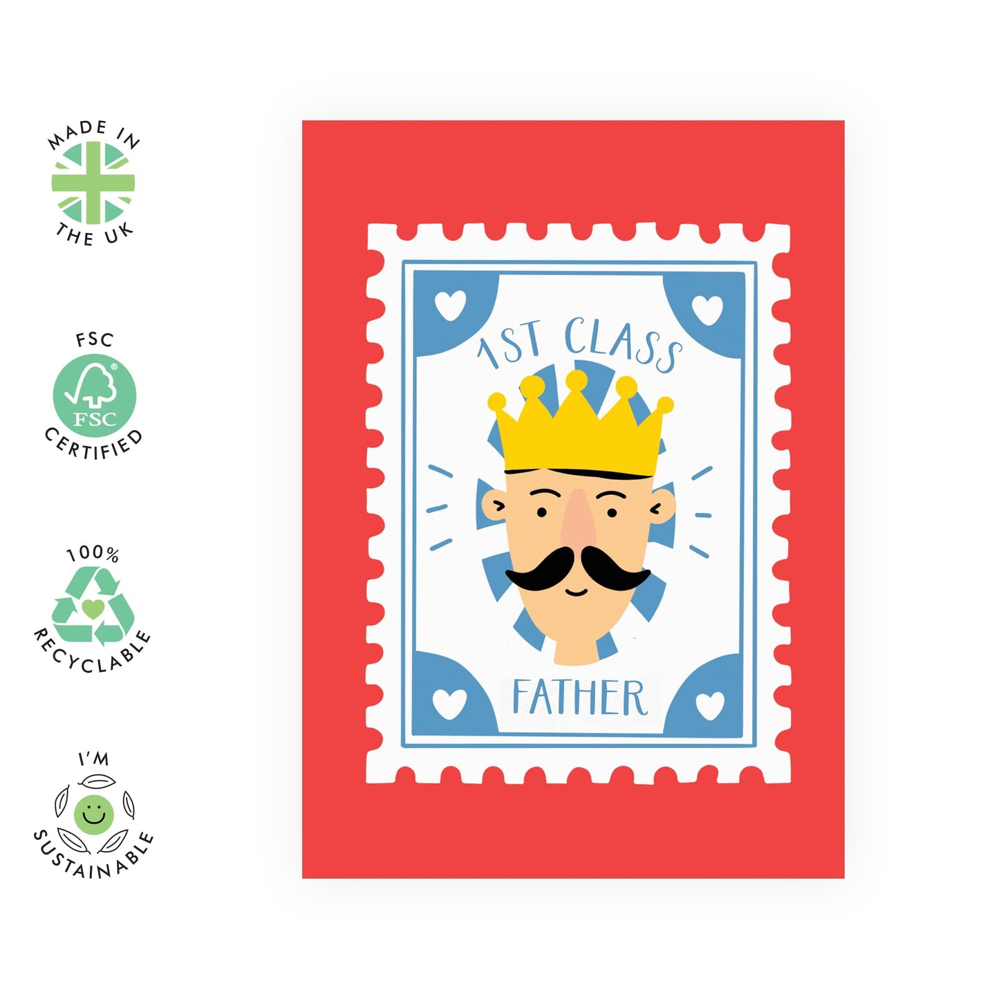 Dad Birthday Card - 1st Class Dad - Celebration Greeting Cards For Men - Thank You Cards, Congratulations, Goodluck Daddy Cards - Gifts For Him - Comes With Stickers By Central 23
