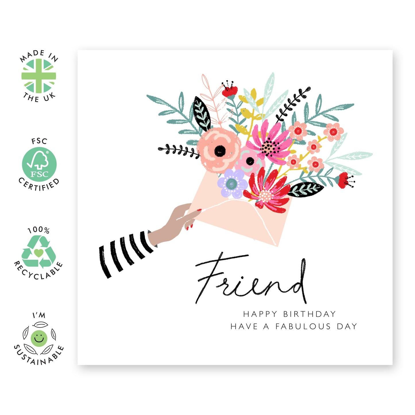 Floral Cards For Friends - Birthday Card For Friend - Have A Fabulous Day - Gifts For Her Women Female - Pretty Greeting Cards For Her - Comes With Cute Stickers - By Central 23