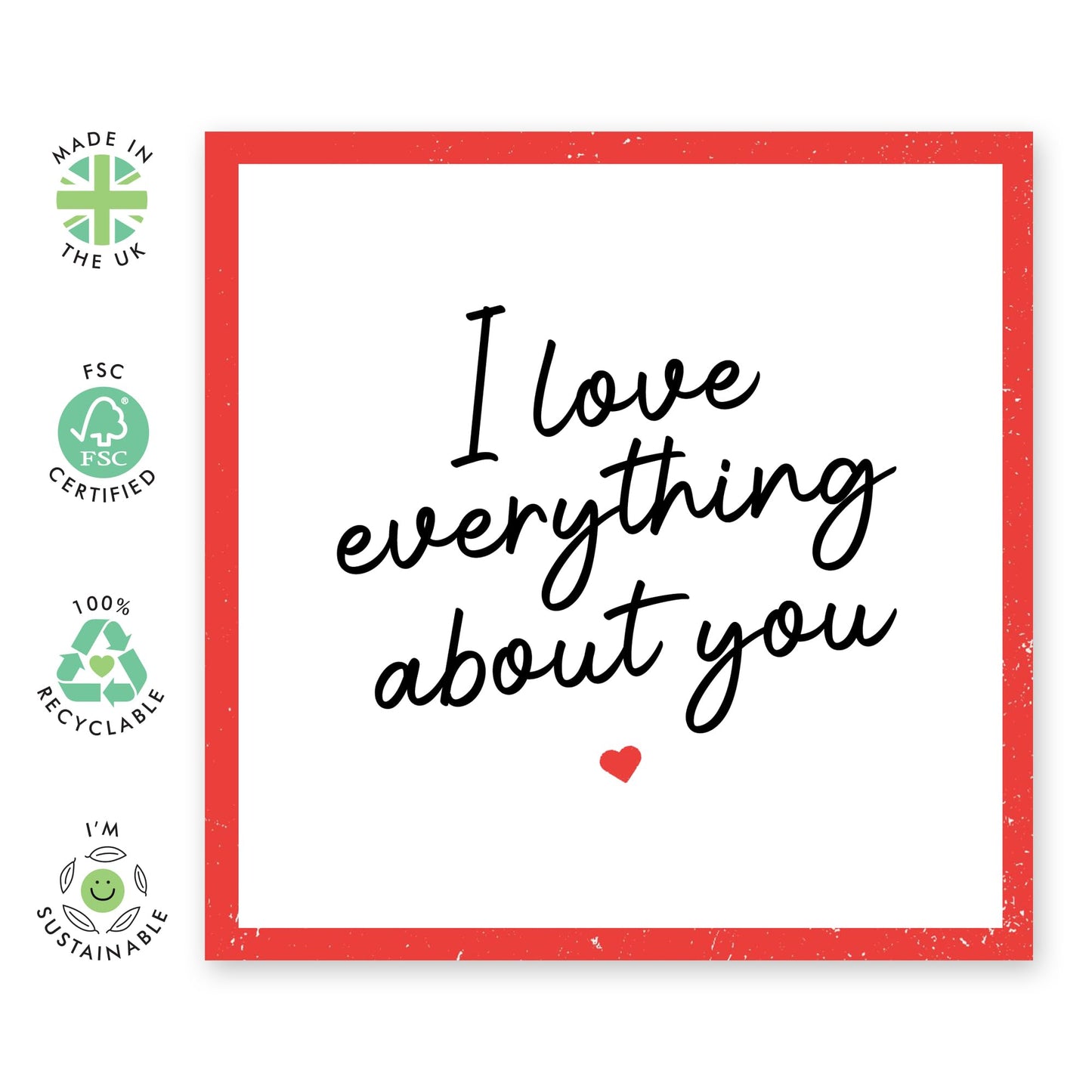 Anniversary Card For Husband Wife - I Love Everything About You - Sweet Valentine's Day Cards For Boyfriend Girlfriend Partner - I Love You Card For Him Her - Comes With Stickers By Central 23