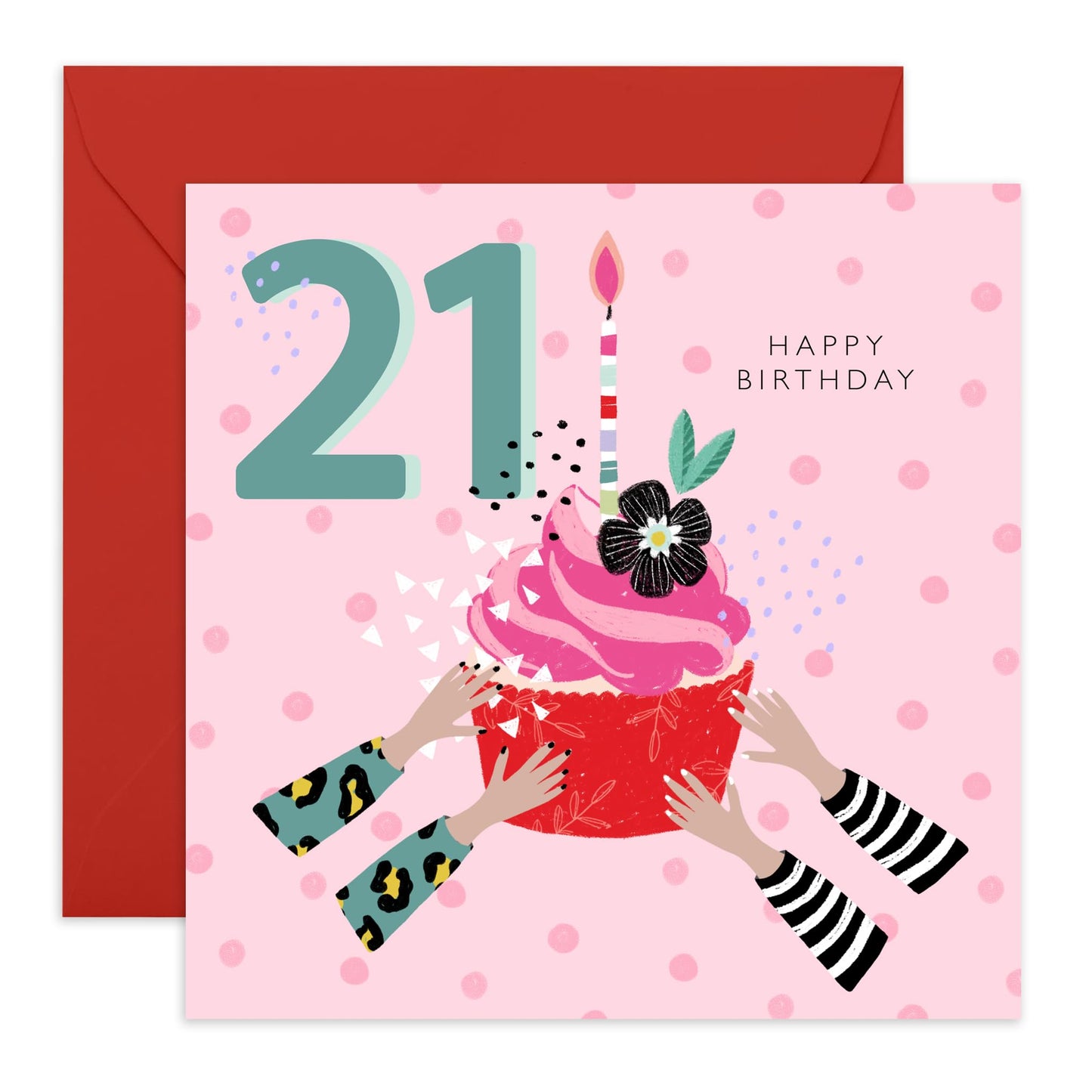 Floral Birthday Card For Age 21 - 21st Birthday Cupcake - Twenty-first Birthday Greeting Cards - Happy 21st Birthday Cards Daughter - Gifts For Sister Niece - Comes With Fun Stickers By Central 23