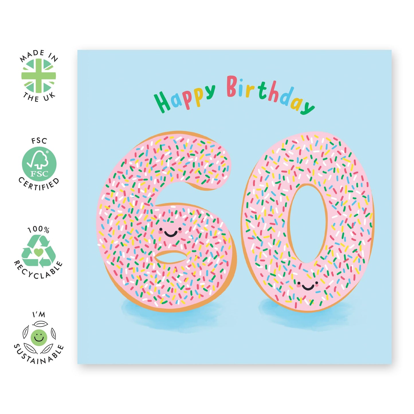 60th Birthday Card For Men Women - Donut Age 60 - Mum Dad Birthday Greeting Card - Happy Sixtieth Birthday Cards For Grandma Granddad - Birthday Greeting Card - Comes With Fun Stickers - By Central 23