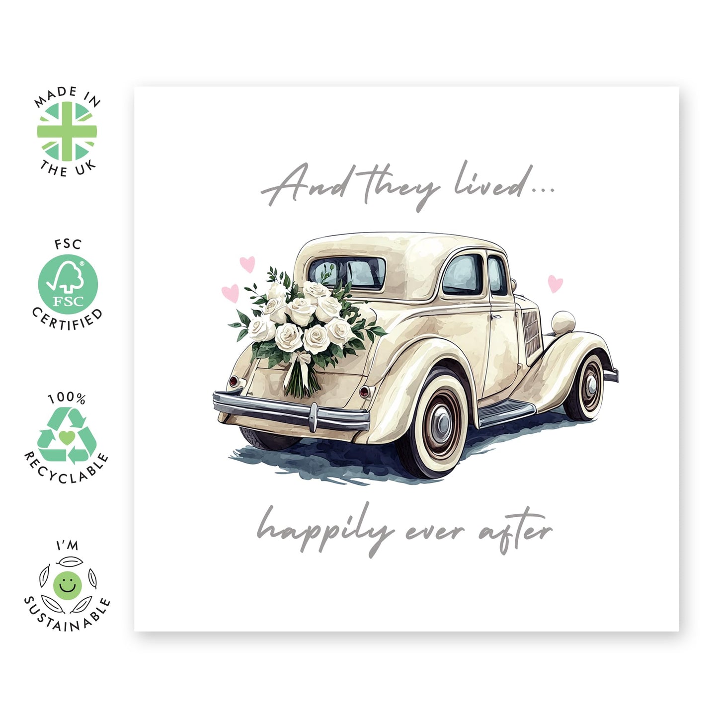 Wedding Anniversary Card - 'Happily Ever After' - Romantic Gifts for Boyfriend, Husband, Wife, Girlfriend, Partner, Other Half , Married Couples- Vintage Car - Comes with Fun Stickers