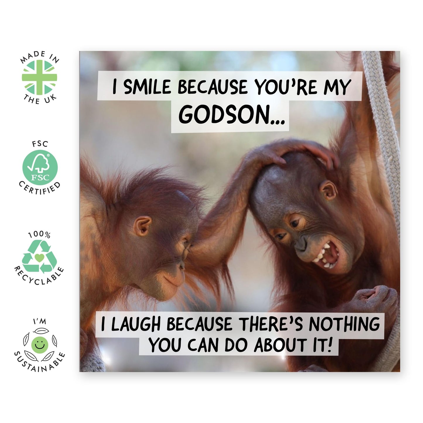Funny Birthday Cards for Relatives - 'Smile Because You're My Grandson' - Happy Birthday Gift Cards for Family from Grandparents, Granddad, Grandmom - Orangutan Jokes - Comes with Fun Stickers