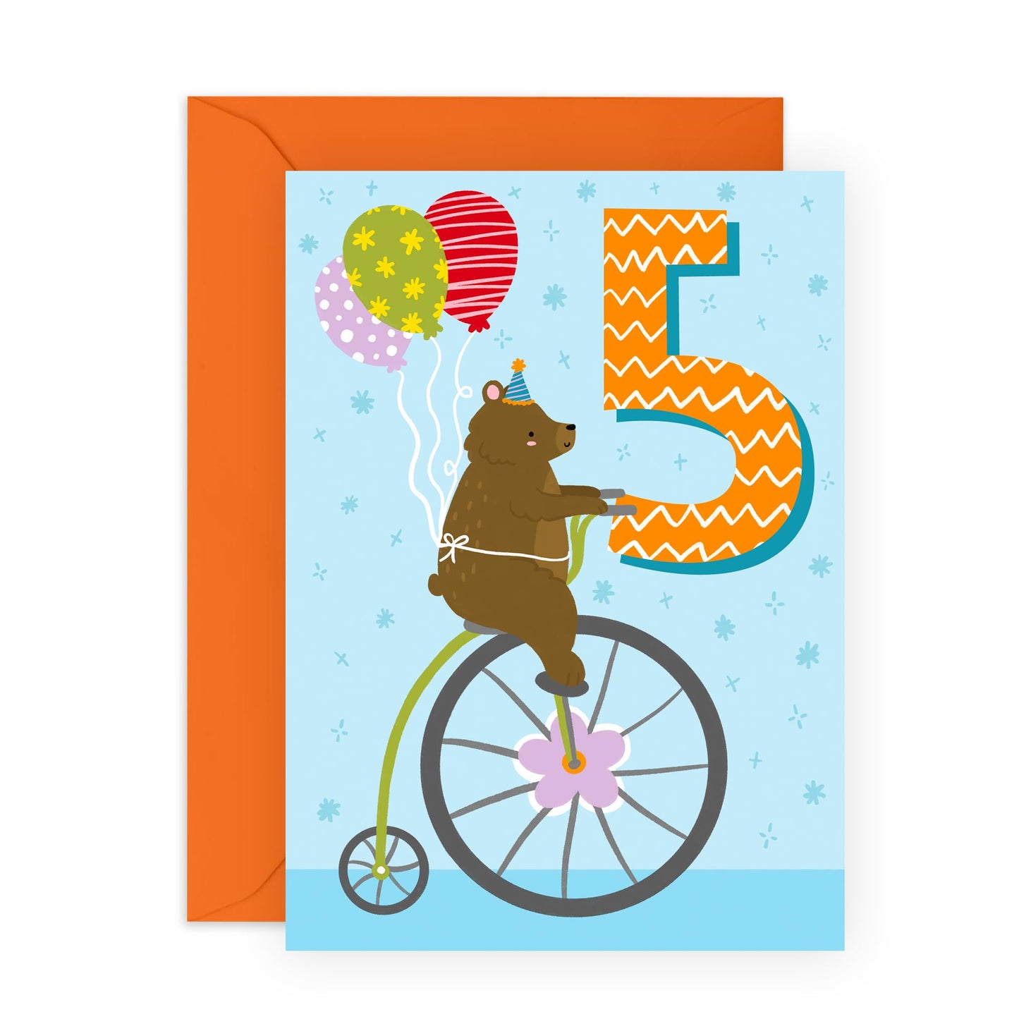 Happy 5th Birthday Card Girl Boy - Bear Age 5 Birthday - Fifth Birthday Cards For Kids Baby Toddlers - Gifts For Godson Granddaughter Niece Age Five - Comes With Cute Stickers