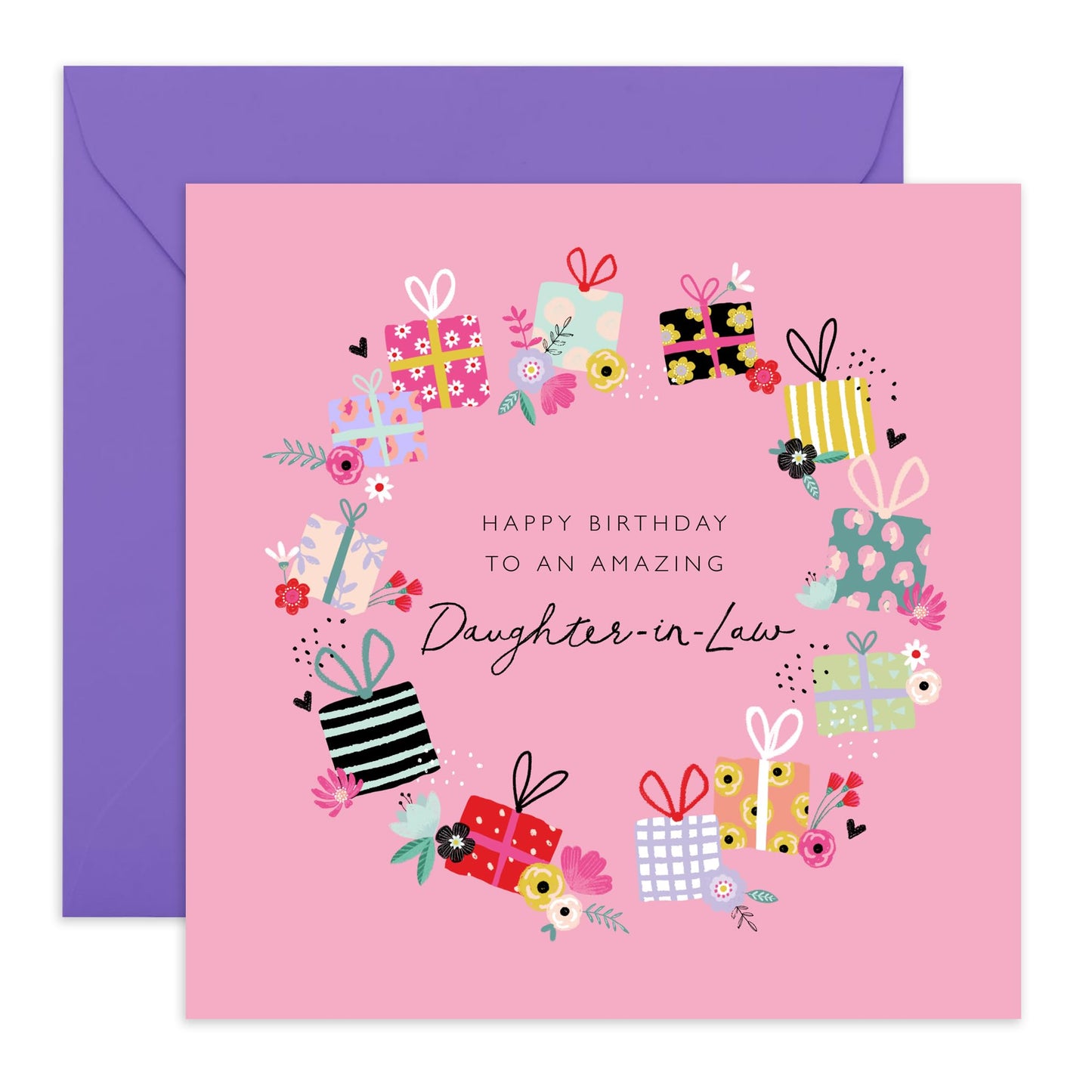 Birthday Card For Daughter In Law - Pretty Greeting Card For Women - Pink Presents - Heartfelt Gifts For Daughter-in-law - Comes With Cute Stickers - By Central 23