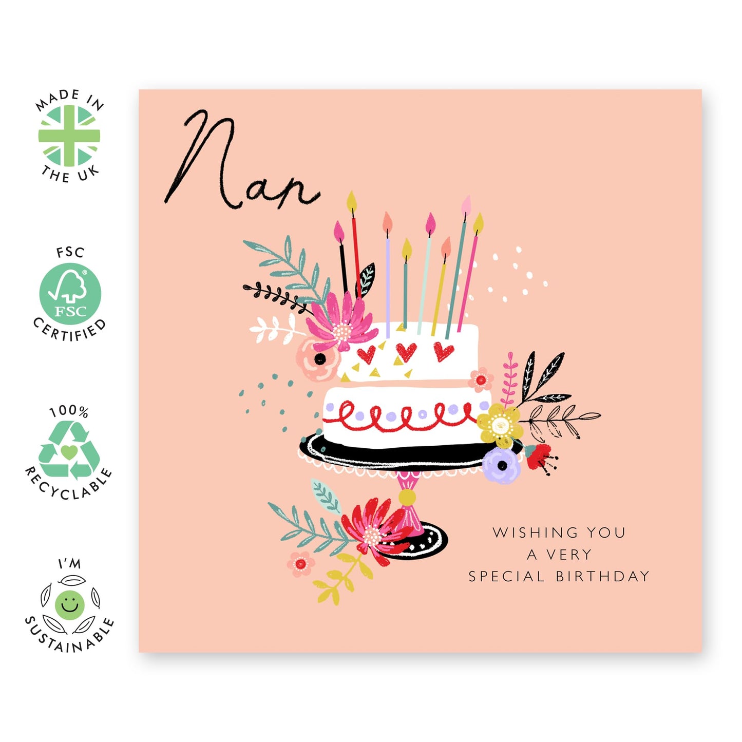 Floral Birthday Cards For Nan - Celebration Cake Flowers - Nan Birthday Card For Her Women - Grandma Greeting Cards - Nanny Grandmother Granny - Comes With Fun Stickers By Central 23