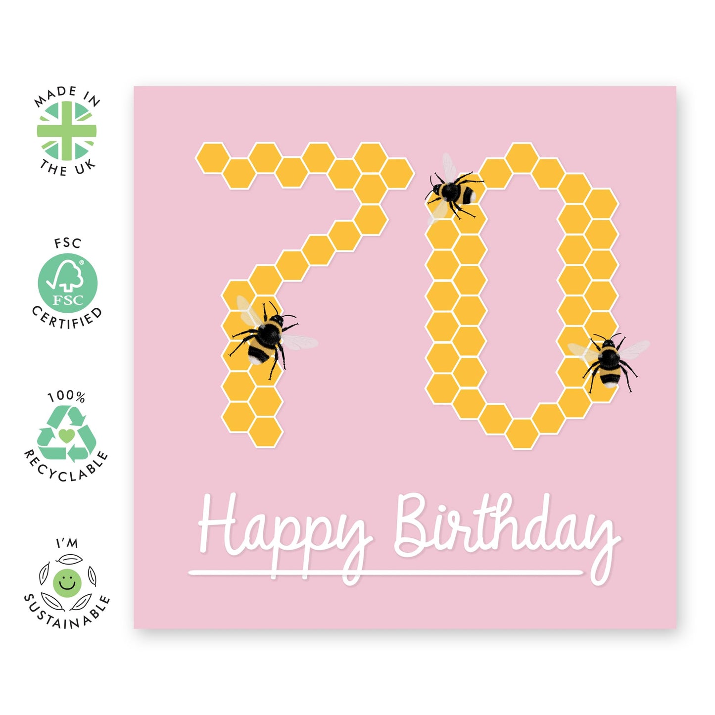 70th Birthday Card For Grandma - Bee Birthday Age 70 - Wife Mum - Sweet Birthday Card Happy Seventieth Birthday Greeting Card Grandmother - Comes With Fun Stickers - By Central 23