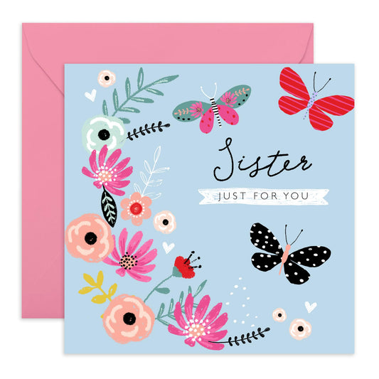 Floral Greeting Cards And Envelopes - Sister Birthday Cards - Celebration Mother's Day Anniversary - Pretty Flower Butterflies Gifts Presents For Her Women Female - Comes With Stickers By Central 23