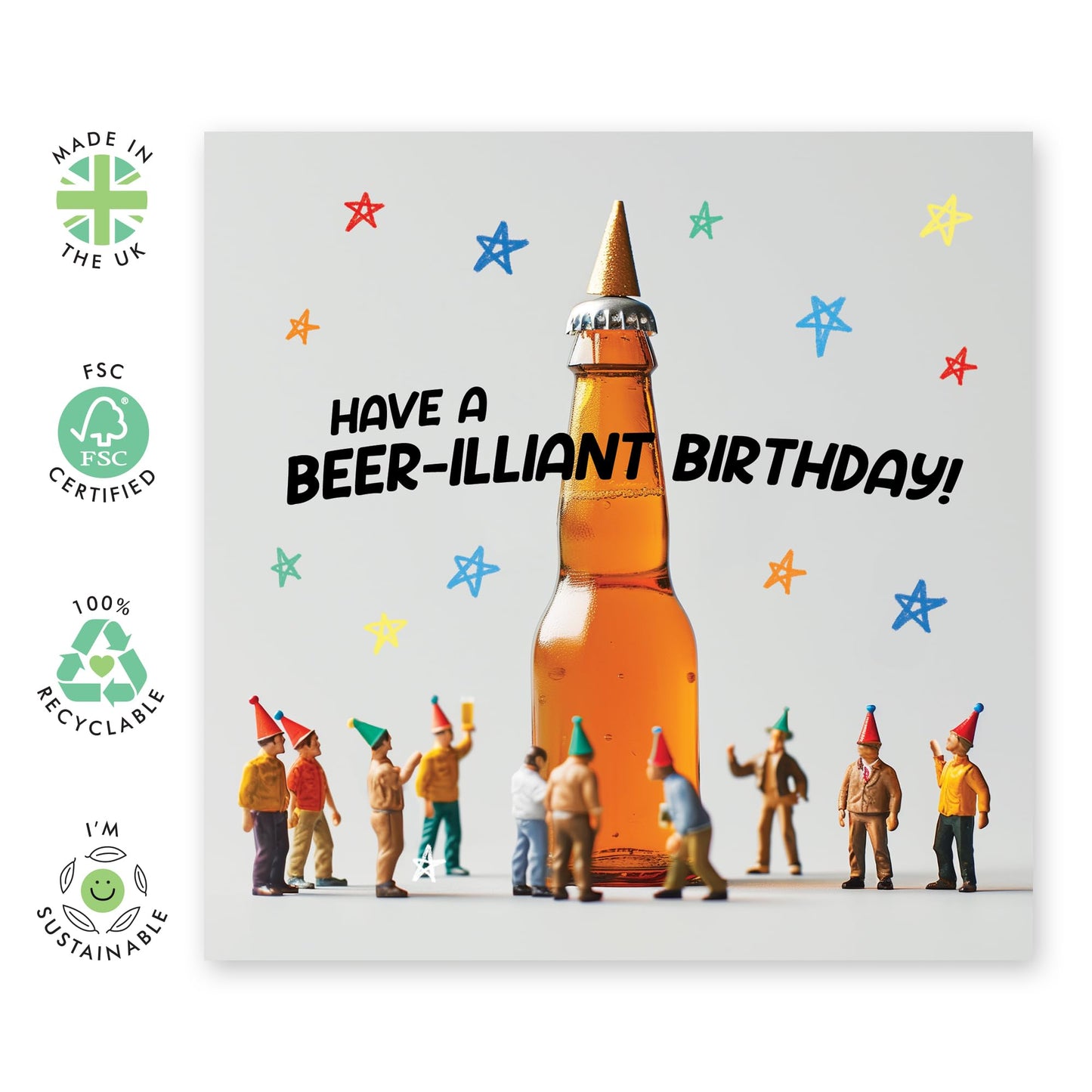 Greeting Card - 'BEER-ILLIANT BIRTHDAY' - Perfect for Birthdays - Ideal for Adding Humor and Fun to His Special Day - For Him, Husband, Friends or Any Beer Lover - Comes With Stickers By Central 23