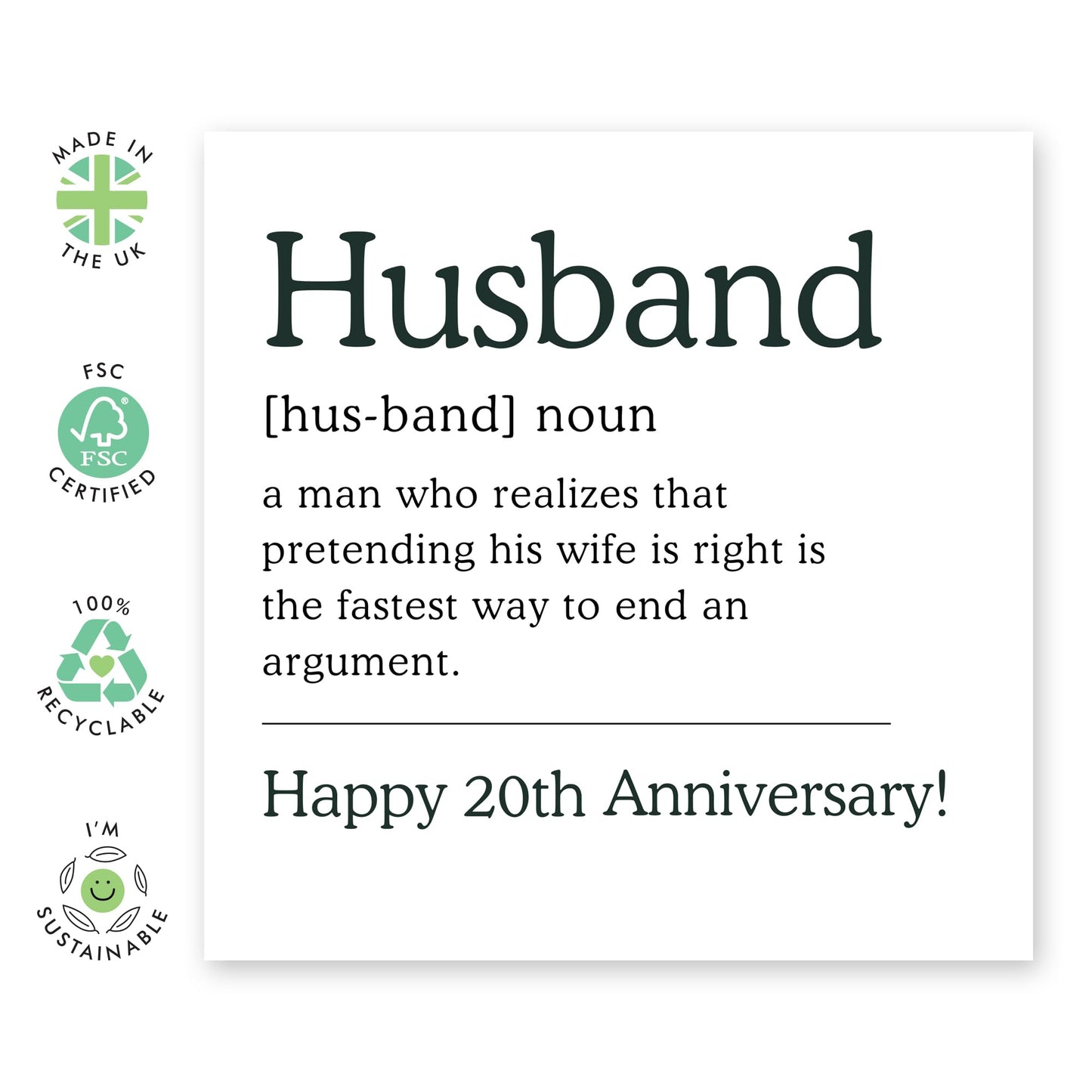 20th Wedding Anniversary Card - Husband Anniversary Card From Wife - Happy Anniversary Card For Him - Twenty Year Anniversary - I Love You Gifts For Men - Comes With Stickers By Central 23