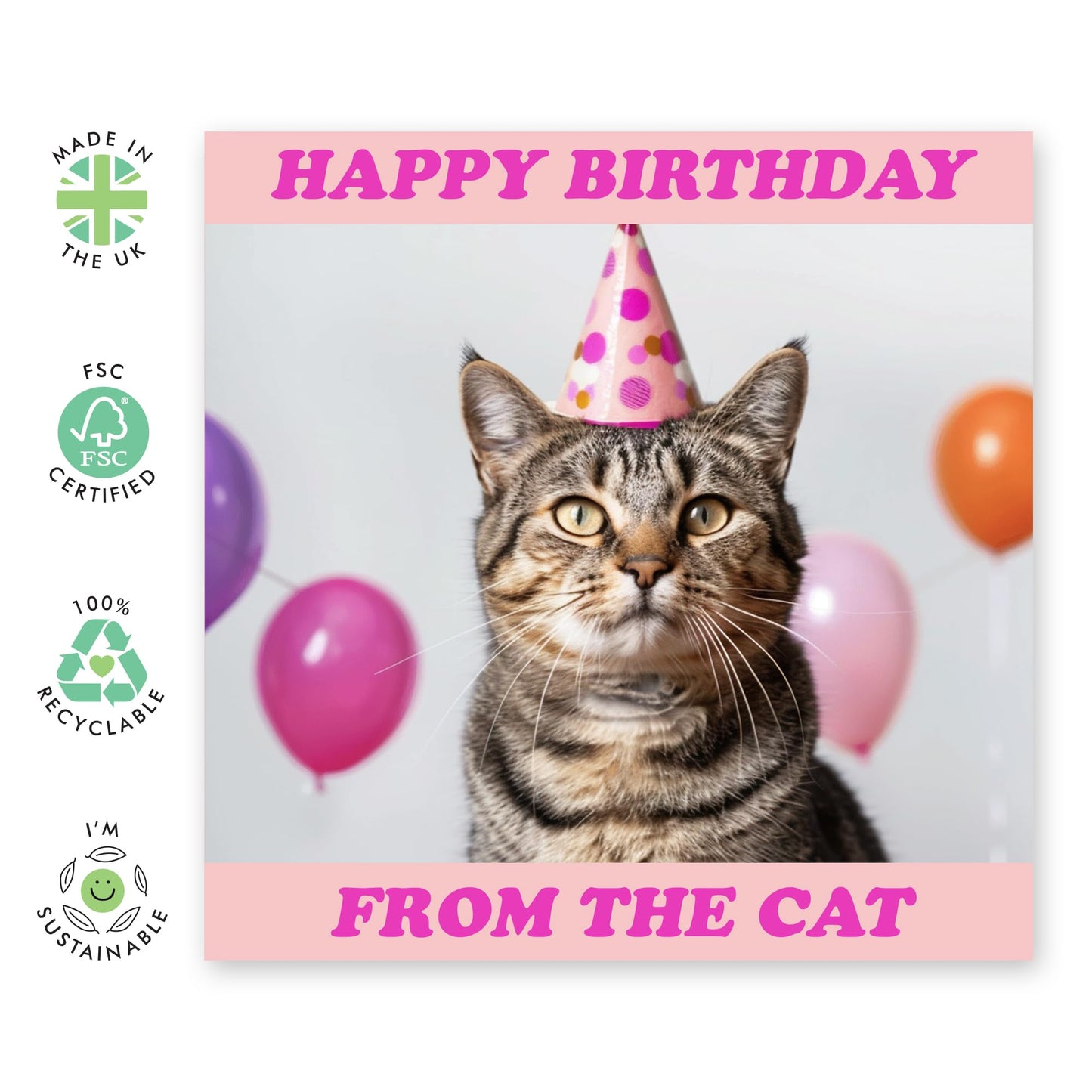 Fur Mom's Birthday Card - 'From The Cat" - Gifts for BFFs, Besties, Best Friends, Sister, Sibling, Coworker, Her, Wife - Cute Cat in a Party Hat - Comes with Fun Stickers
