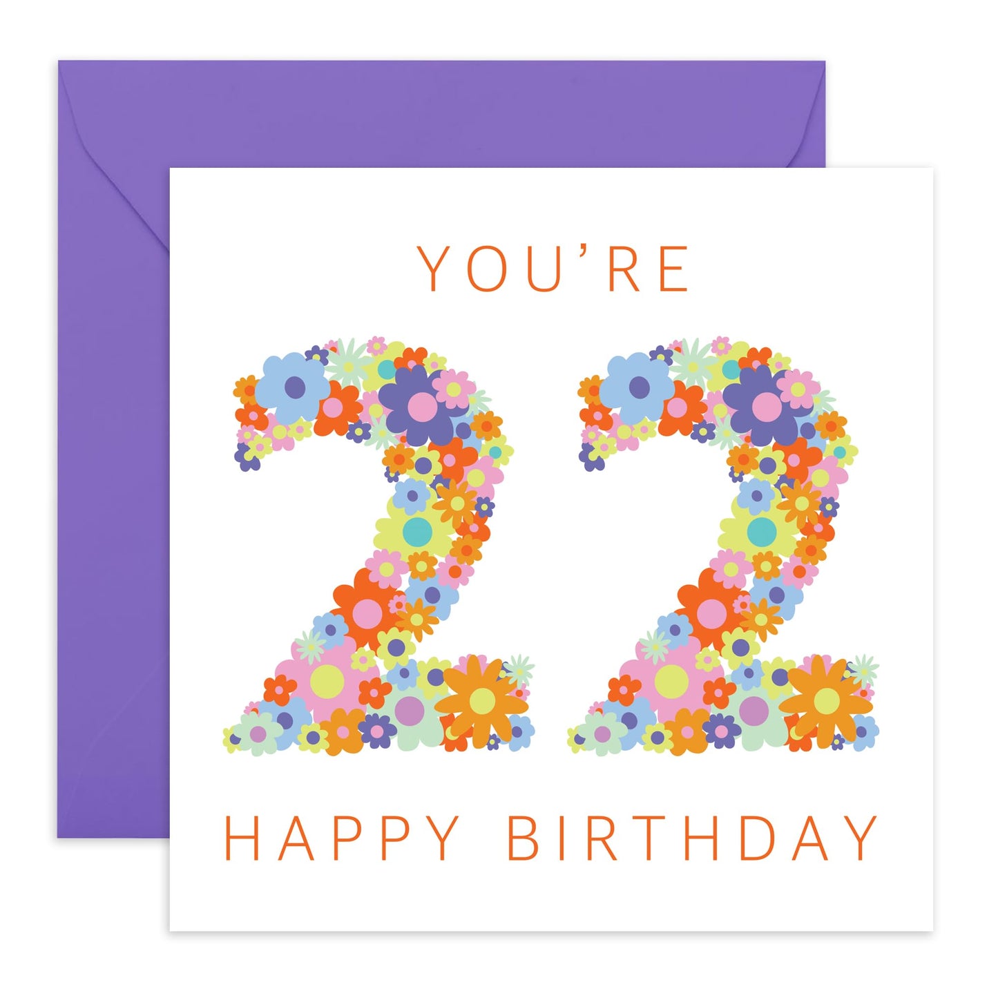 22nd Birthday Card For Her - Floral Rainbow Age 22 - Floral Birthday Card - Happy Twenty-two Birthday Greeting Card Female Friend - Daughter Sister Niece - Comes With Fun Stickers - By Central 23