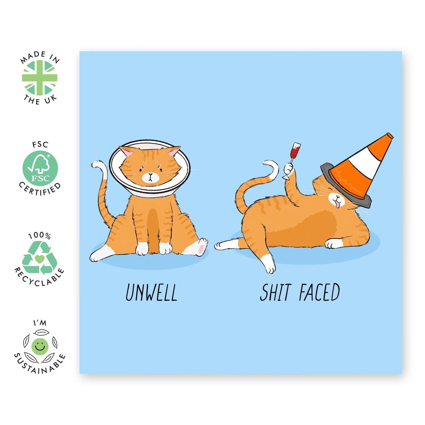 Greeting Card For Him Her - Unwell And Drunk Cat - Greeting Card For Adult - Gift For Fur Parents Dog Mum Or Dad - For Son Daughter - Comes With Stickers By Central 23