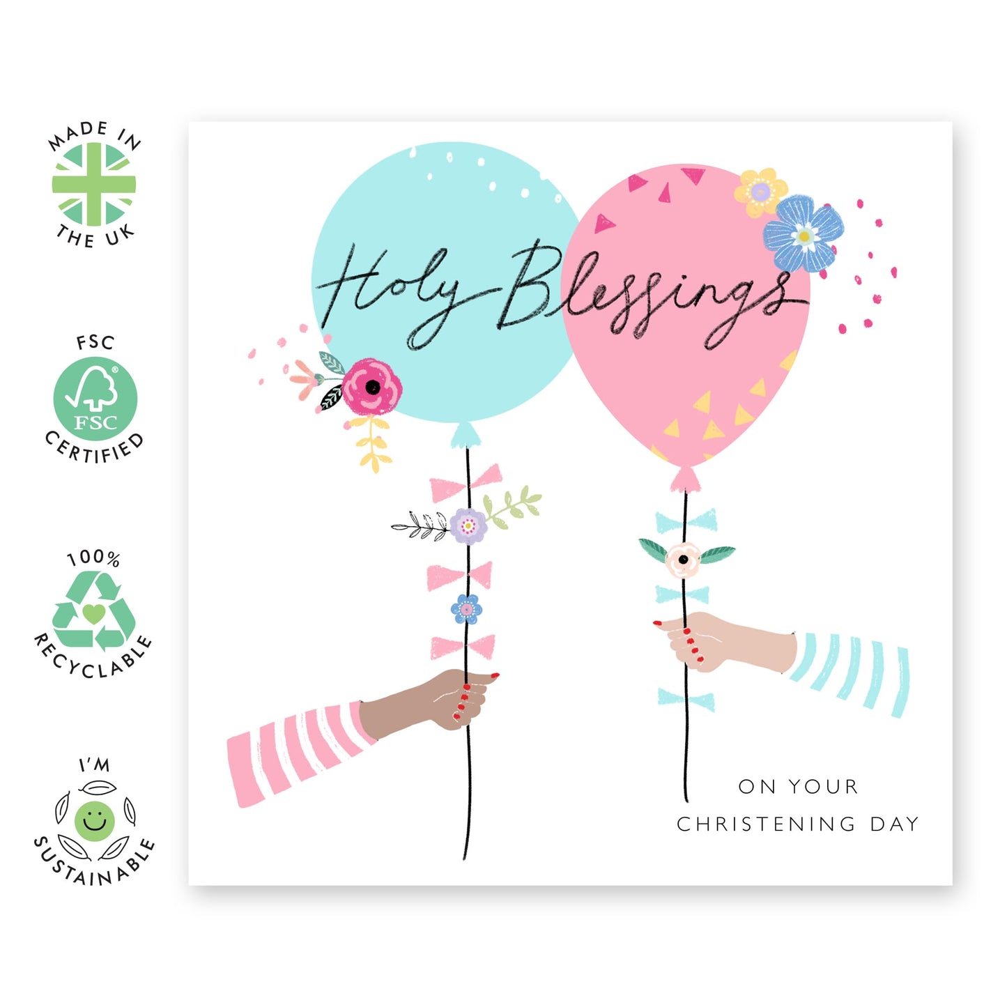 Baptismal Card For Baby - Holy Blessings Balloons - Dedication Day For Baby Girl Baby Boy - Christening Card For Niece Nephew - Baptism Granddaughter Grandson - Comes With Fun Stickers By Central 23