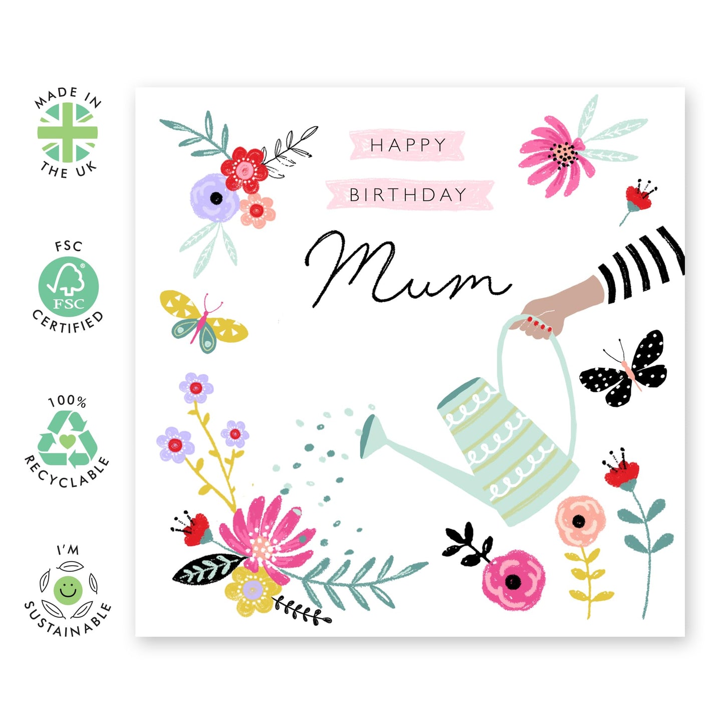 Birthday Card For Mum - Birthday Mum Watering Can Floral - Greeting Cards For Mum - Bday Greeting Card For Mummy - Birthday Card For Mother From Son Daughter - Comes With Fun Stickers - By Central 23