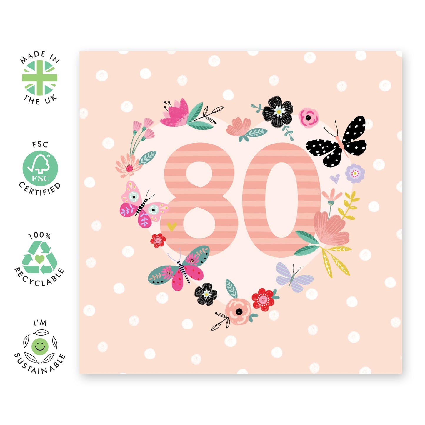 80th Birthday Card Women - 80th Floral Butterflies - Grandmother Birthday Greeting Card - Gifts For Grandmum - Happy Eightieth Birthday Card Grandma - Comes With Fun Stickers By Central 23
