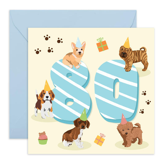 80th Birthday Card For Granddad - Puppy Birthday Age 80 - Granddaddy Birthday Greeting Card - Gifts For Her - Happy Eightieth Birthday Cards For Grandfather - Comes With Fun Stickers - By Central 23