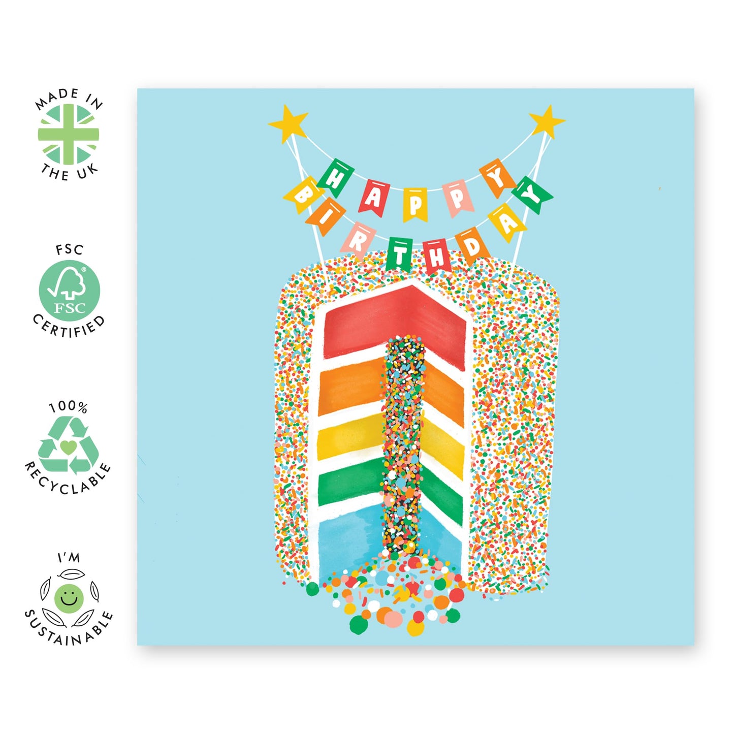Happy Birthday Card Girls And Boys - Happy Birthday Rainbow Cake - Rainbow - Sweet Greeting Cards For Nephew Niece Him Her - Birthday Card For Son Daughter - Comes With Stickers By Central