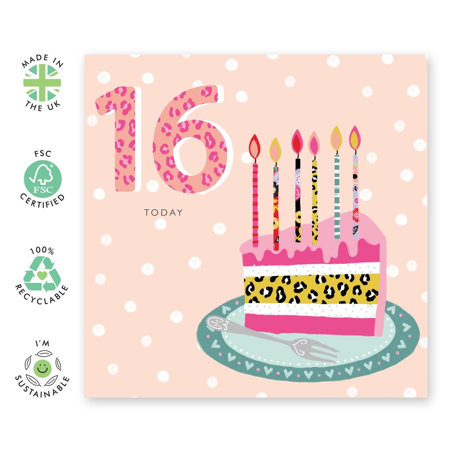Sixteen Birthday Cards For Kids - Leopard Print 16th Birthday Cake - Girl Birthday Card 16th Year Old - Happy Birthday Card For Daughter Granddaughter Niece - Comes With Stickers By Central 23