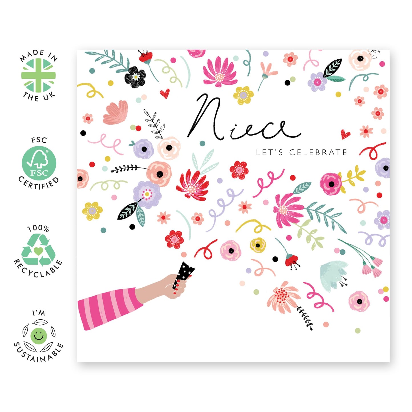 Birthday Card For Niece - Floral Gifts And Presents - Niece Birthday Cards For Girls Teens - Flower Confetti - Trendy Happy Bday Cards For Her Women Female - Comes With Stickers By Central 23