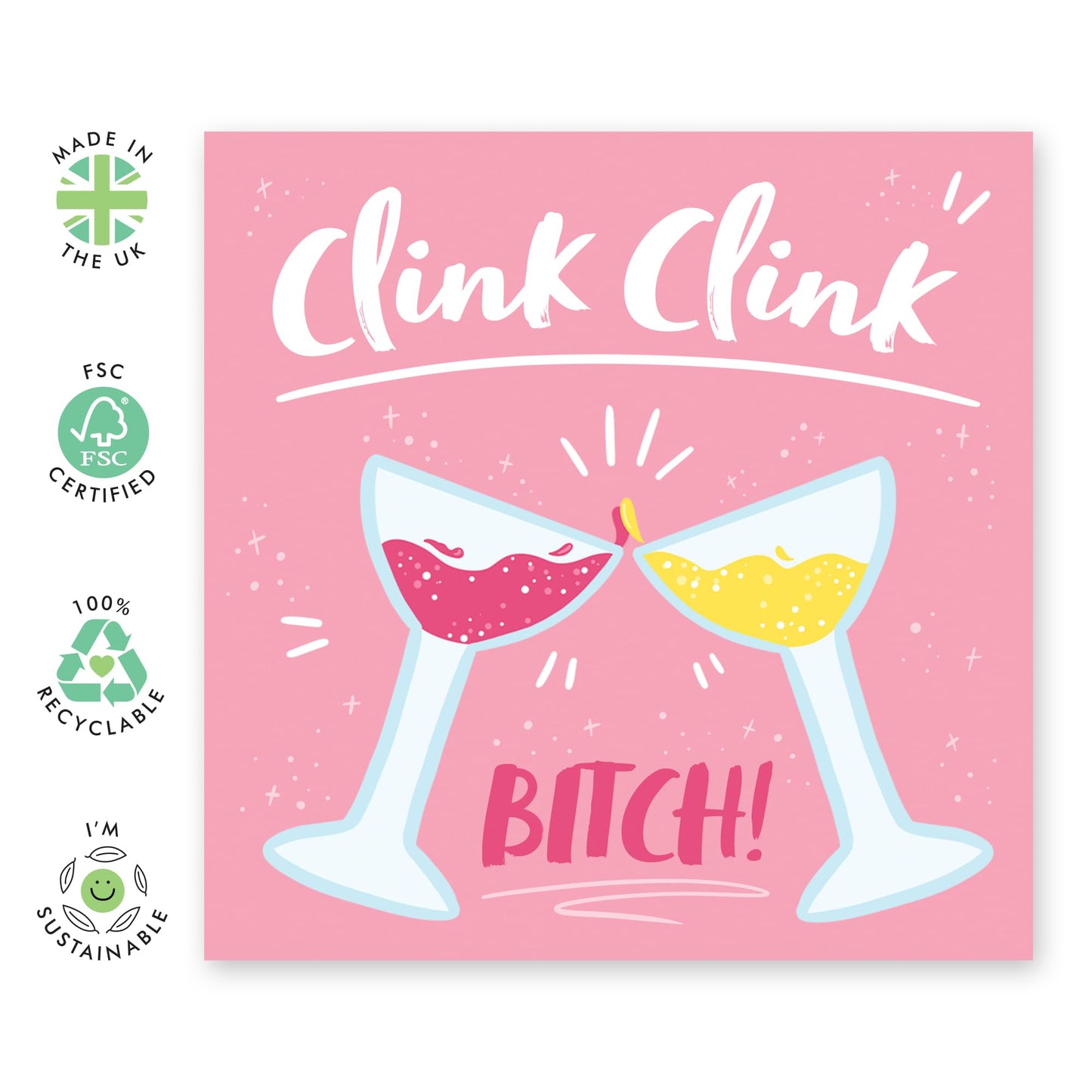 Birthday Card For Women - Clink Clink Bitch Drinks - Birthday Greeting Cards For Girls - Gift For Daughter Sisters - For Female Friend - Comes With Fun Stickers By Central 23