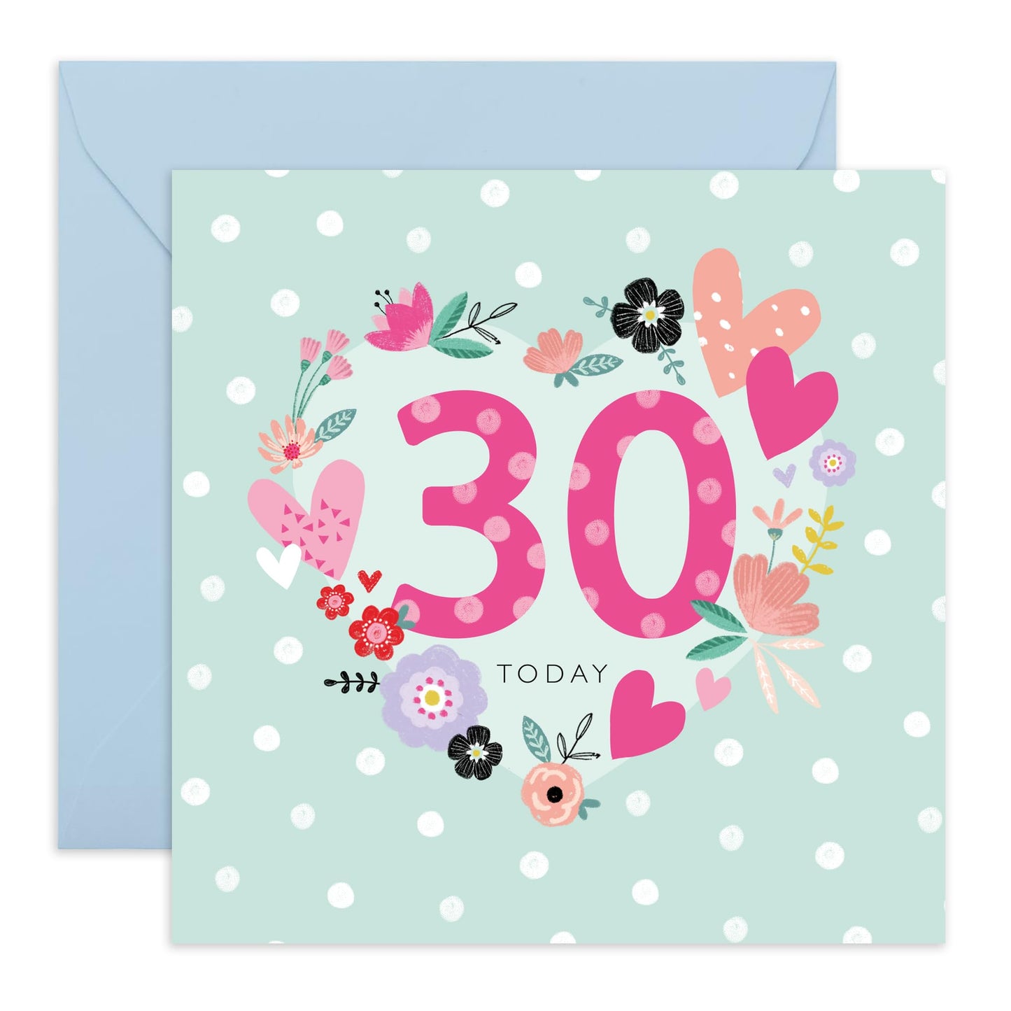 30th Birthday Card For Her - 30th Floral Spots Birthday - Wife Mum Mummy Sister - Birthday Card - Floral Bday Card - Happy Thirtieth Birthday Greeting Card Women - Comes With Stickers By Central 23