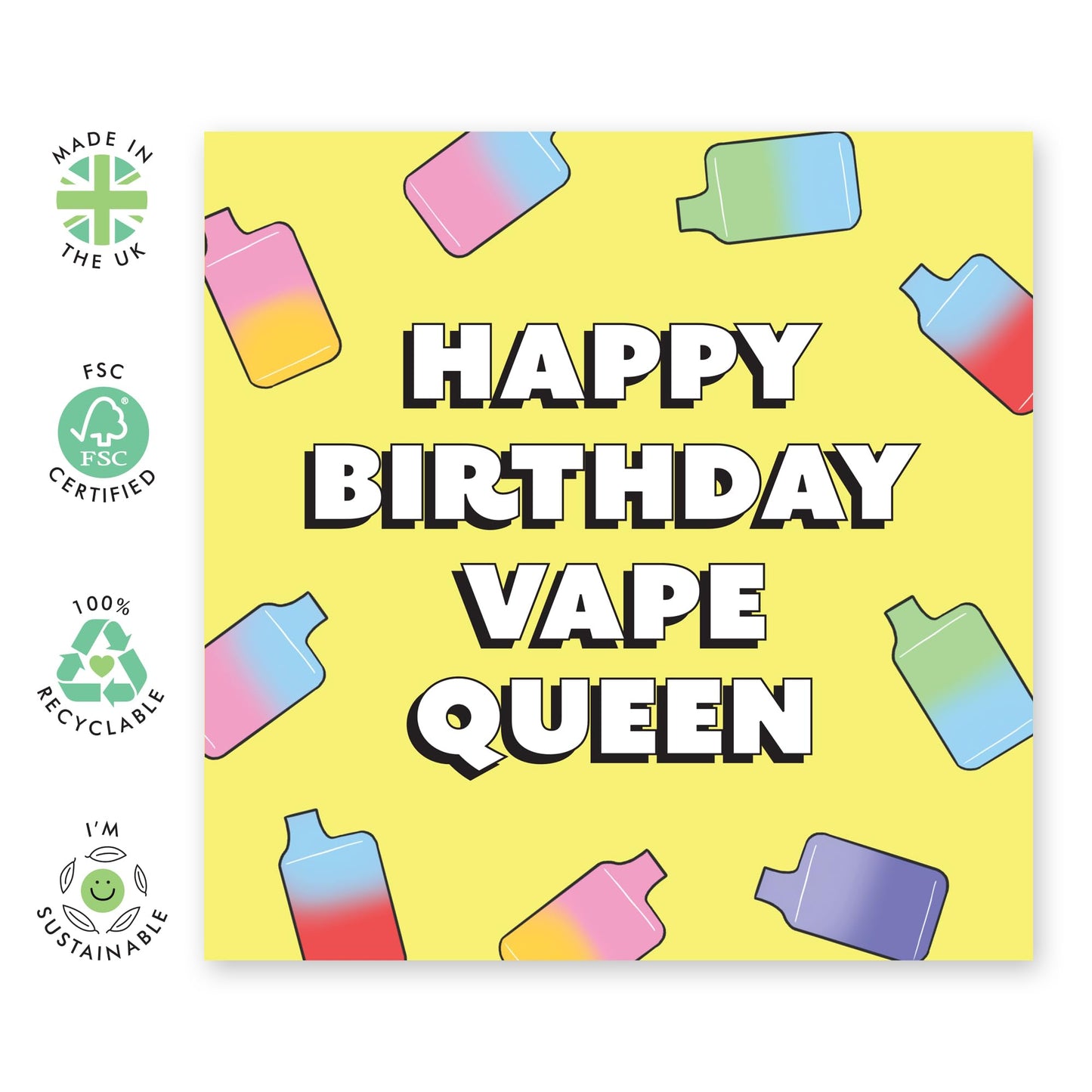 Cool Birthday Card for Her – "HBD V*pe Queen" – Gifts for Bestie, BFF, Her, Girlfriend, Wife, Women, Colleagues, Coworkers - Colourful Pods - Comes with Fun Stickers