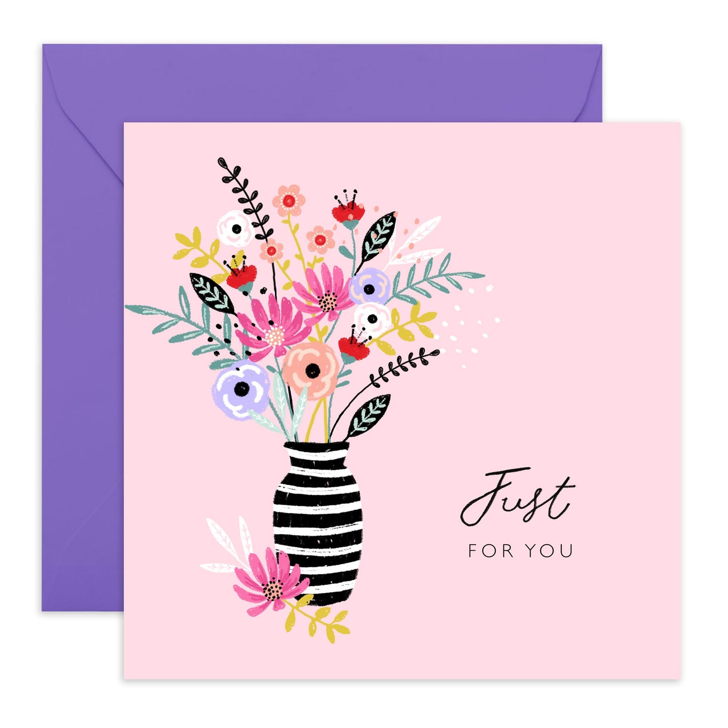 Floral Greeting Cards For Women - Just For You - Flower Vase Card - Celebration Congratulations Cards - Happy Birthday Blank Cards With Envelope - Gifts For Her - Comes With Stickers By Central 23