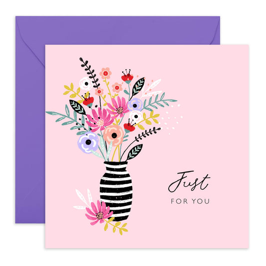 Floral Greeting Cards For Women - Just For You - Flower Vase Card - Celebration Congratulations Cards - Happy Birthday Blank Cards With Envelope - Gifts For Her - Comes With Stickers By Central 23