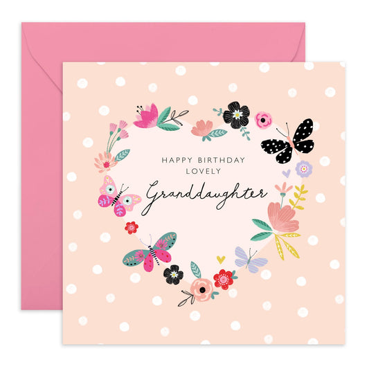Happy Birthday Granddaughter Card For Her - Flowers Hearts And Butterflies - Pretty Floral Birthday Cards For Girls Teens - Granddaughter Gifts For Women - Comes With Fun Stickers By Central 23