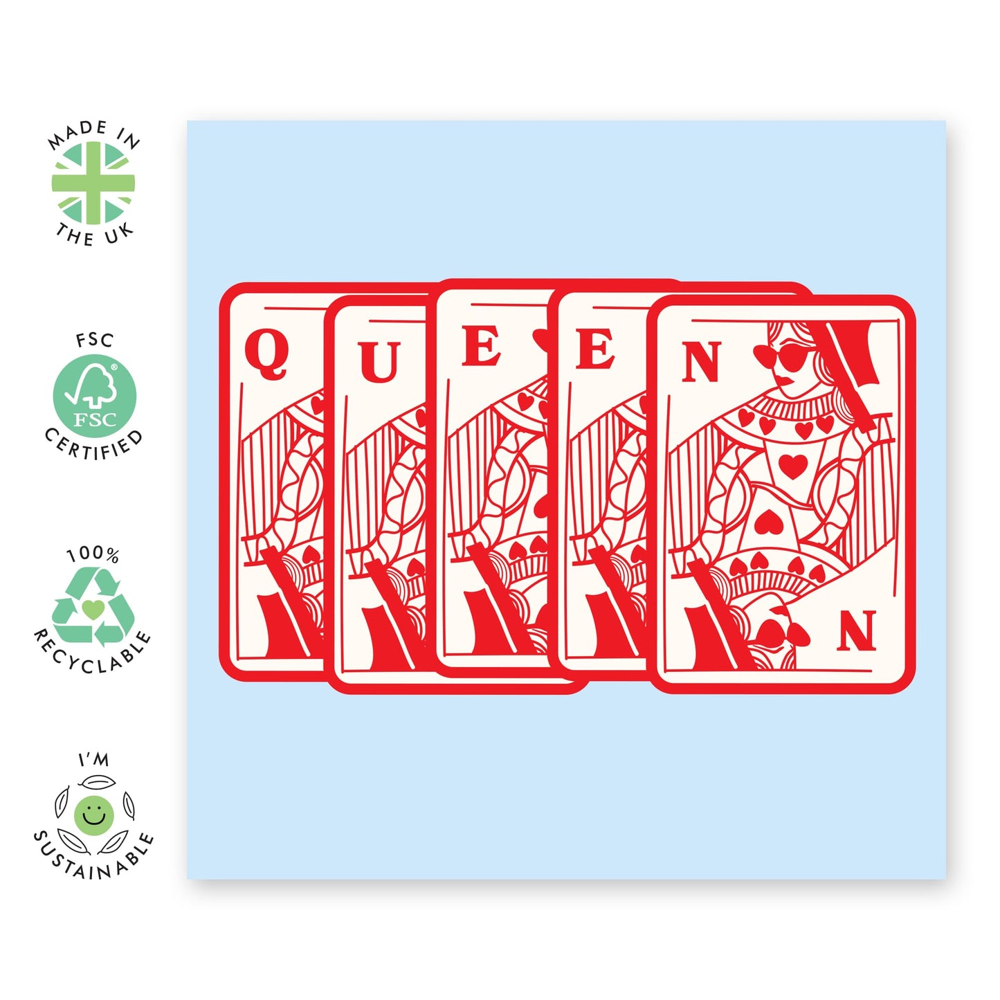 Women Greeting Card – Queen Playing Card – Fun Birthday or Celebration Gift for Her, Wife, Fiance, Girlfriend, Her, Women, Babe, Hun, Love, Darling, Partner, Spouse - Comes with Fun Stickers