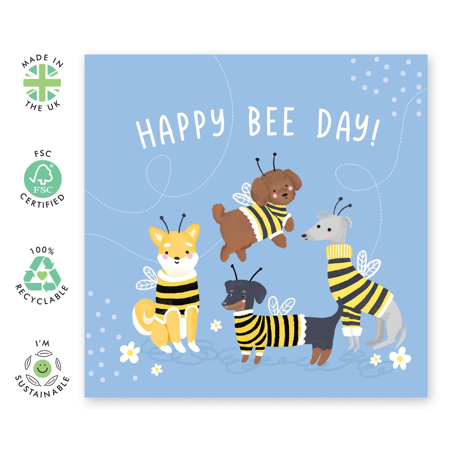 Funny Birthday Card - 'HAPPY BEE-DAY, DOG!' - Perfect for Celebrating Your Furry Friend's Special Day with Humor - Ideal for Dog Owners Pet Lovers Friends Families - Comes With Stickers By Central 23