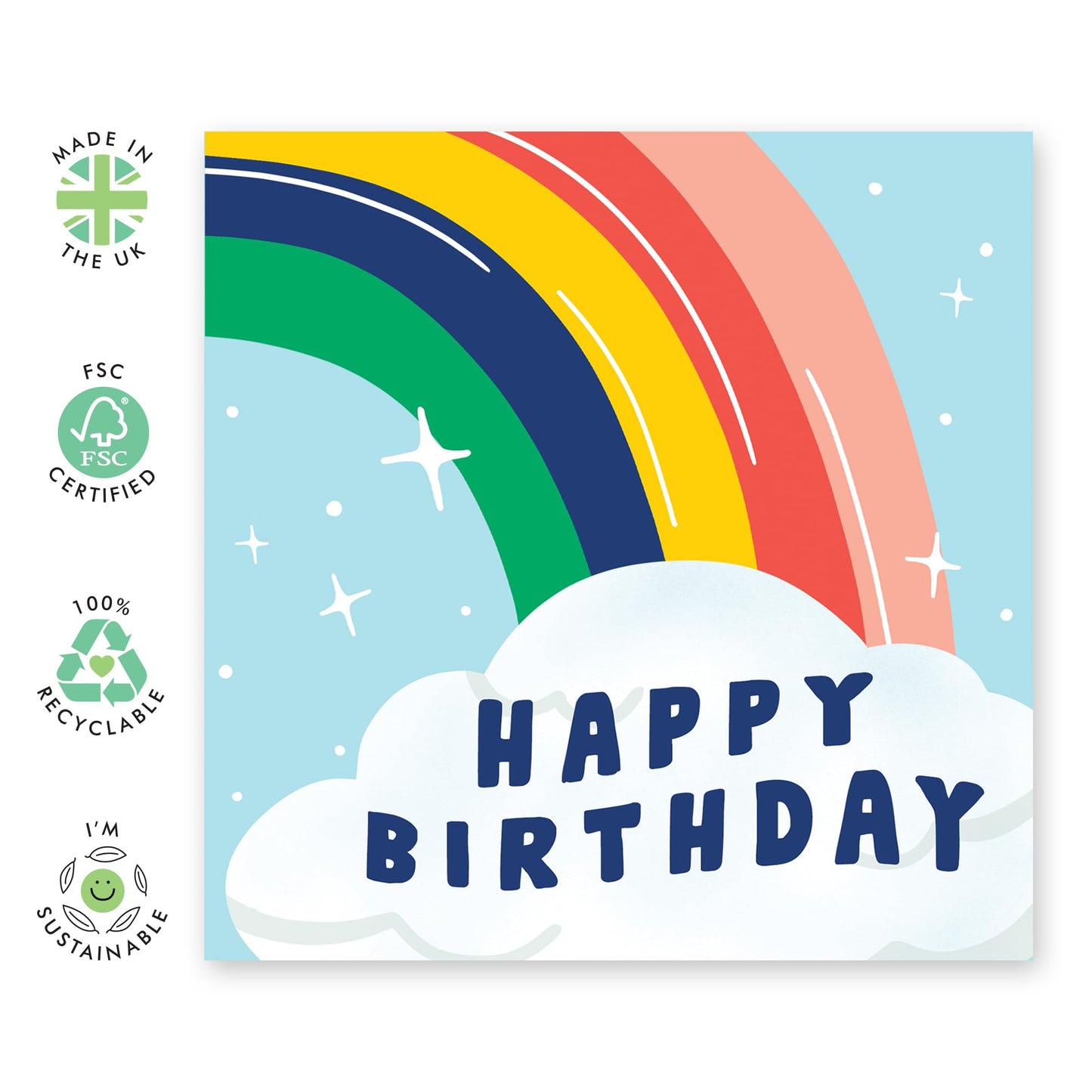 Happy Birthday Card Girls And Boys - Happy Birthday Rainbow - Rainbow - Sweet Greeting Cards For Nephew Niece Him Her - Birthday Card For Son Daughter - Comes With Stickers By Central