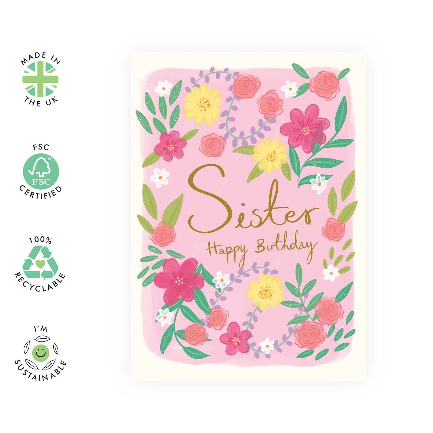 Birthday Card For Sister - Pretty Flowers Greeting Card And Envelope - Happy Birthday Sister Card - Floral Gifts For Her Women - Comes With Cute Stickers By Central 23