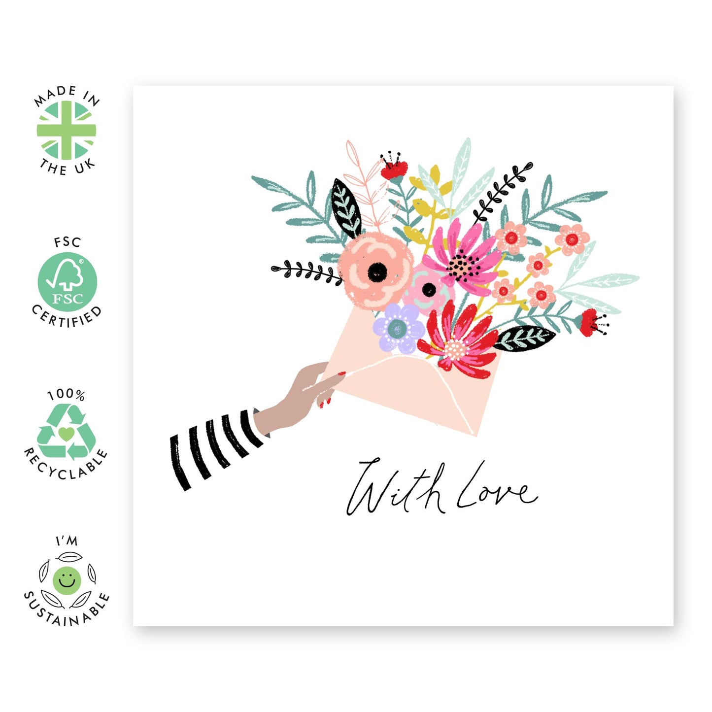 Birthday Card For Women - With Love Floral Envelope - Mothers Day Card From Son Daughter - Wife Anniversary Card - Valentines Card Girlfriend - Love Cards For Her - Comes With Stickers By Central 23