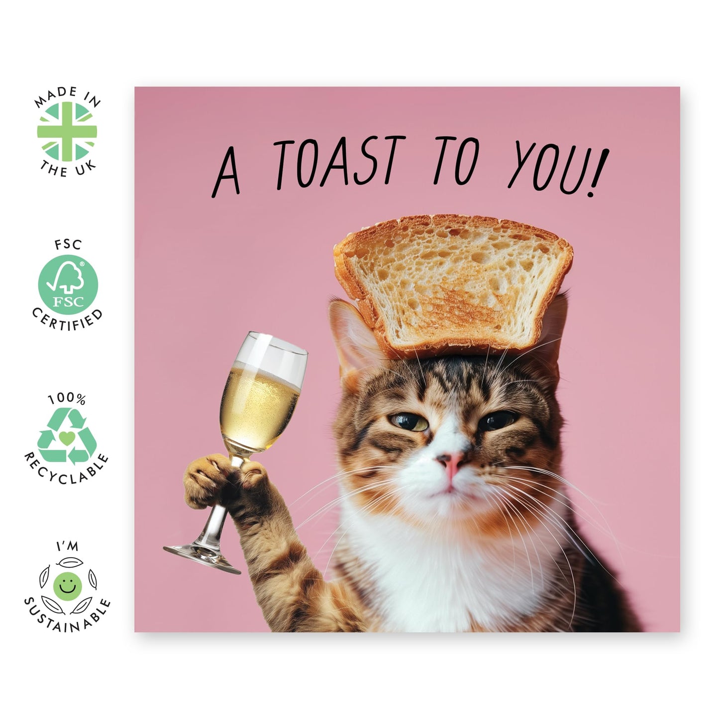 Cat Birthday Card - A Toast To You! - Funny Birthday Card For Mum Sister Friends - Hilarious Greeting Cards - Cat Mum Fur Parent Cat Lady Gifts - Comes With Stickers By Central 23