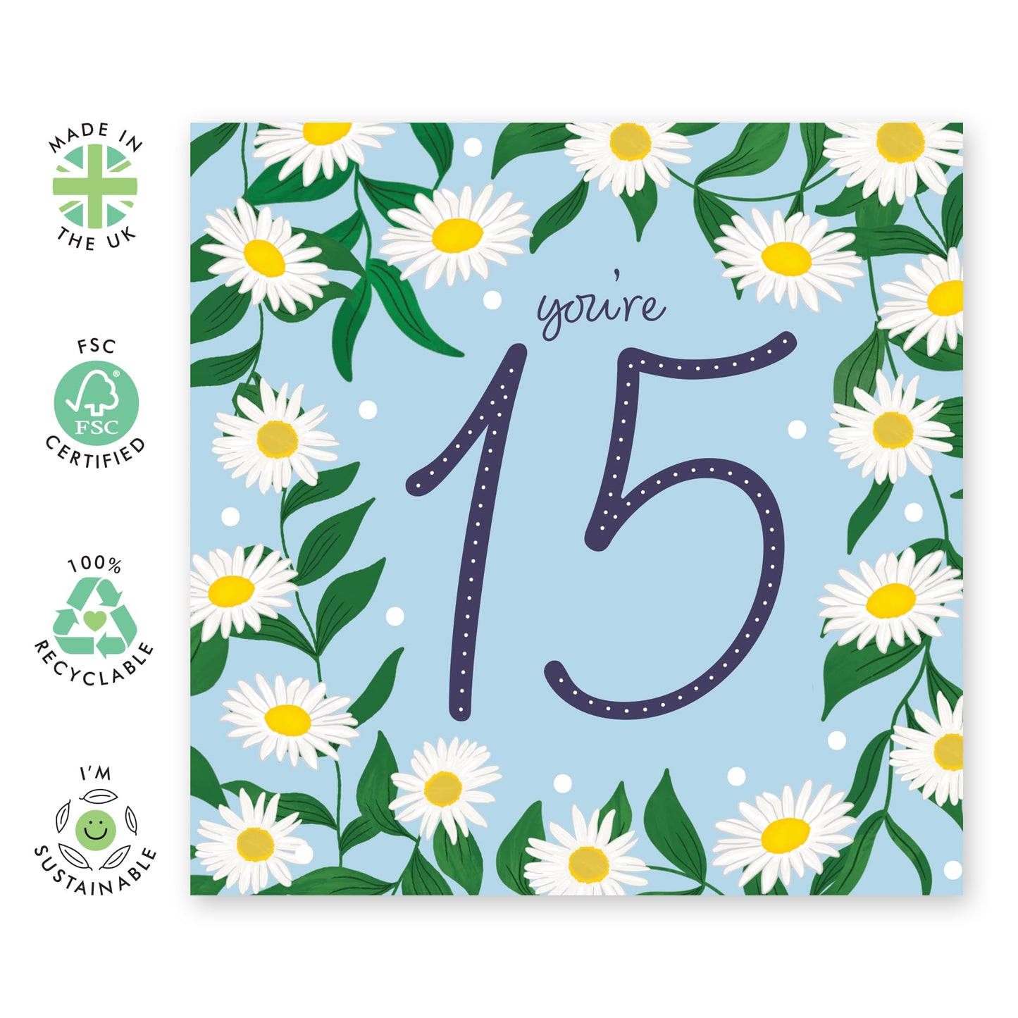 15th Birthday Card For Girls - Daisy Chain 15 - Happy Fifteenth Birthday Card For Teens - Floral - Gifts For Her Daughter Niece Granddaughter - Comes With Fun Stickers By Central 23