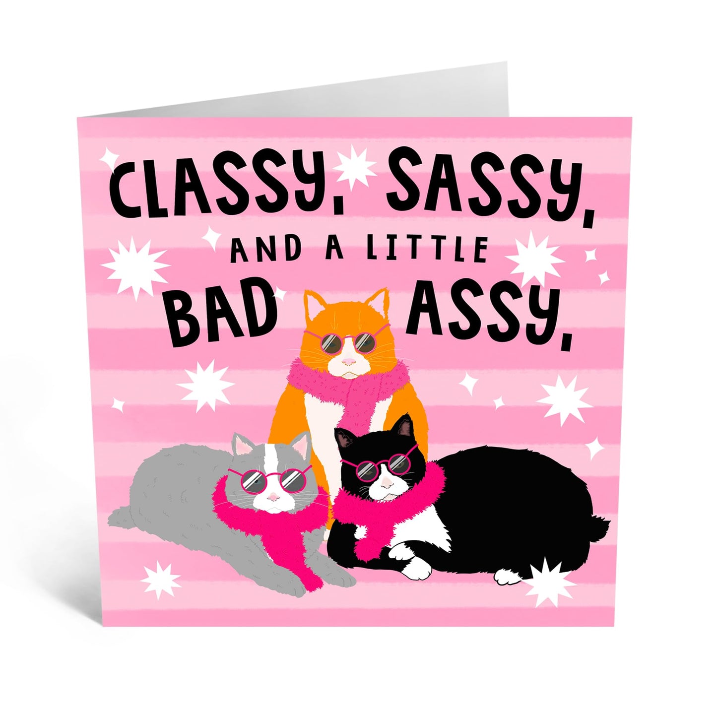 Funny Greeting Card - 'CLASSY, SASSY CATS' - Perfect for Adding a Touch of Elegance and Fun to Any Occasion - Ideal for Cat Lovers, Him, Her, Friends, Family - Comes With Stickers By Central 23