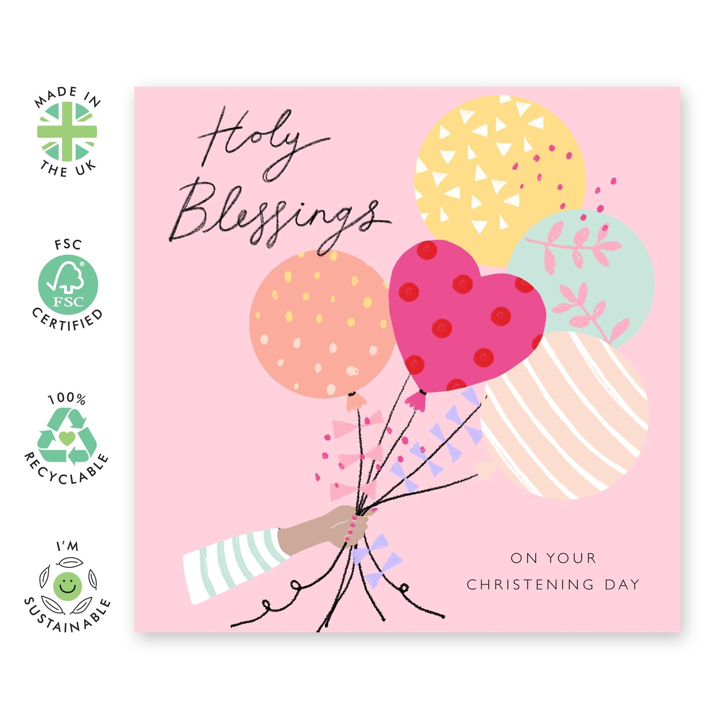 Christening Card For Baby Girl - Colourful Balloons Christening - Dedication Day Card Baby - Baptismal Card For Niece - Granddaughter - Gift From Aunt Uncle - Comes With Fun Stickers By Central 23