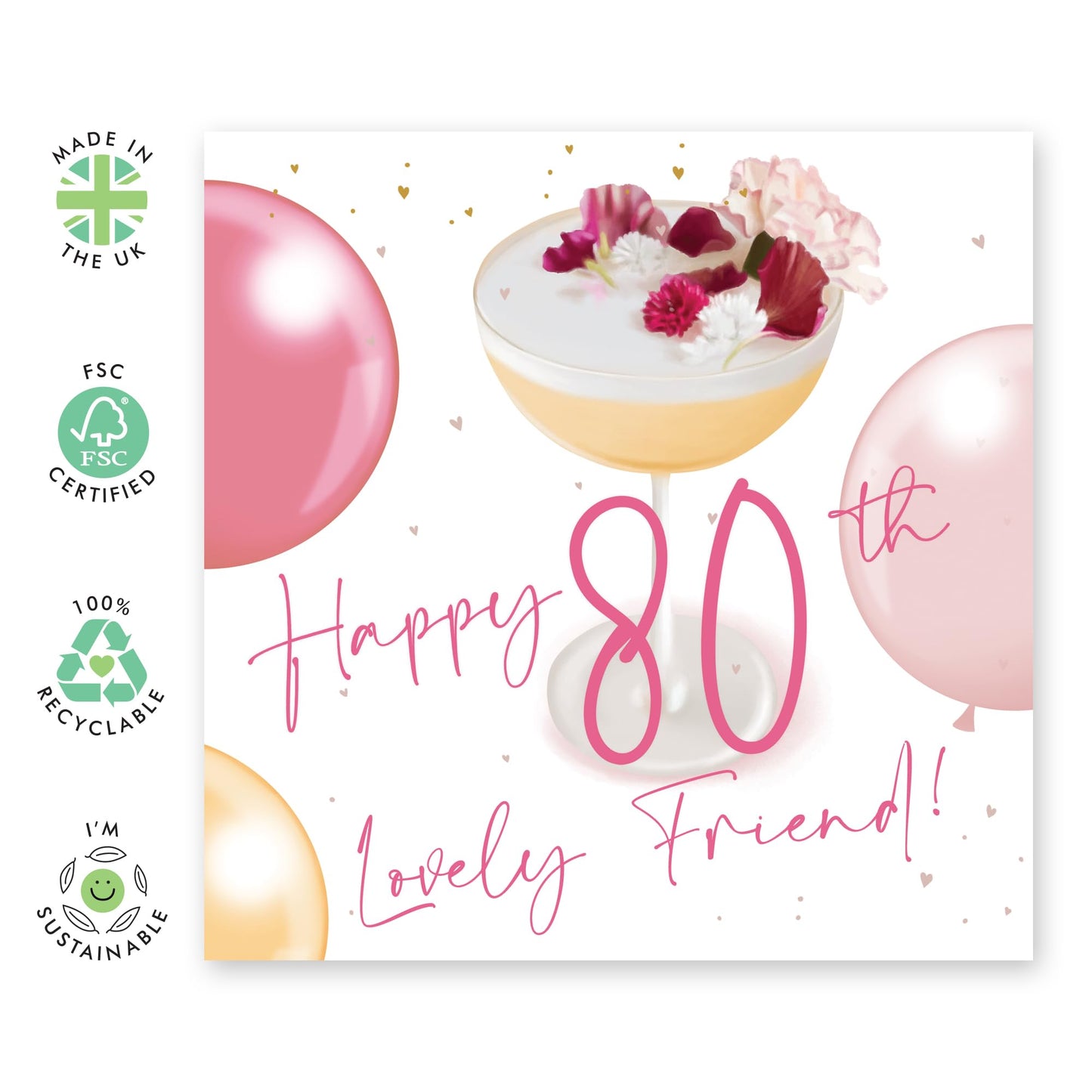 80th Birthday Card For Women - 80th Lovely Friend - Grandmother Birthday Greeting Card - For Fabulous Friends - Gifts For Grandmum - Eightieth Birthday Card Grandma - Comes With Stickers By Central 23