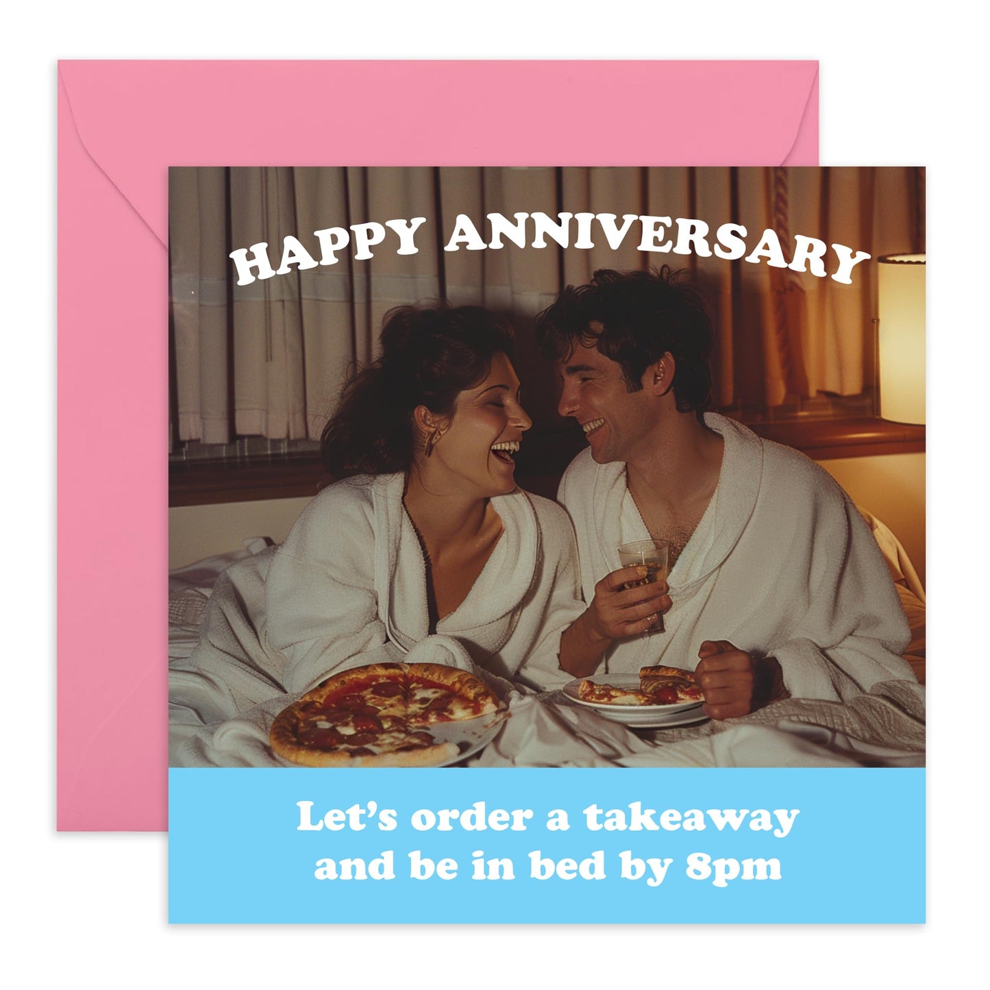 Anniversary Greeting Card - 'TAKEAWAY BY 8PM' - Perfect for a Fun Twist and Playful Celebration - Ideal for Adding a Touch of Humor Joy and Love to Anniversaries - Comes With Stickers By Central 23