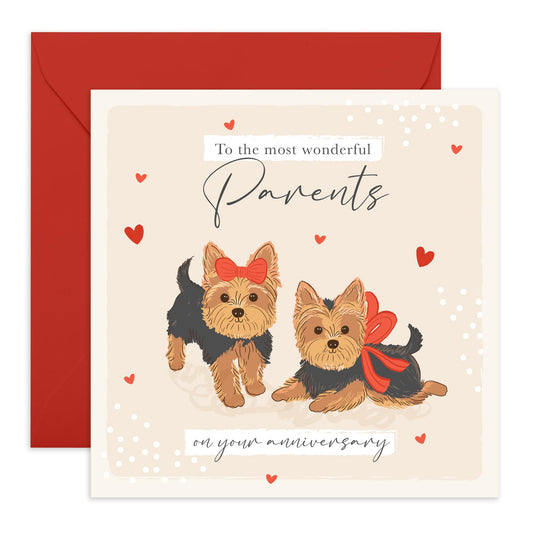 Anniversary Card for Parents – Yorkshire Terrier Couple - Gifts for Mum, Dad, Mother, Father, Him, Her, from your Kids - Celebrating Their Love - Comes with Fun Stickers