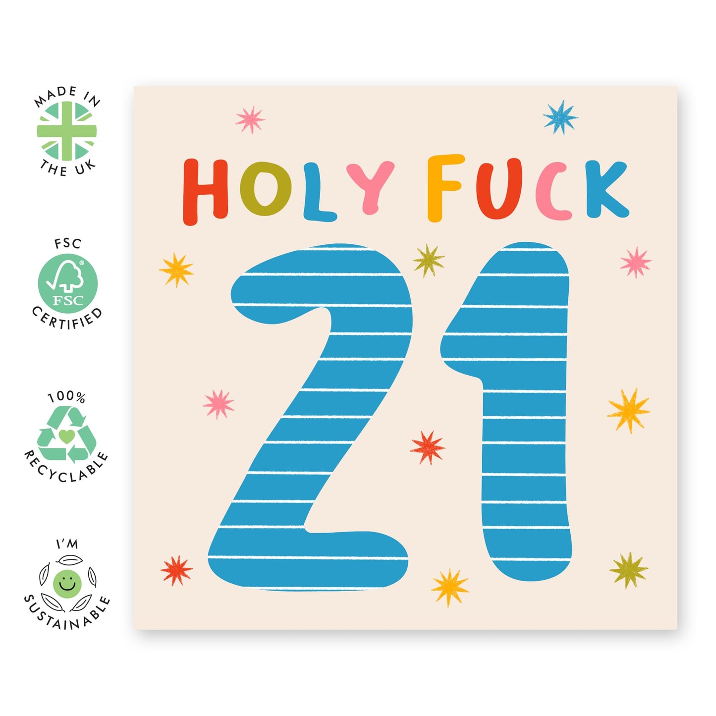21st Birthday Card For Men Women Boys Girls - Holy F*ck 21 - Funny Birthday Cards For Friends Son Daughter Sister Brother - Happy Bday Gifts For Him Her - Comes With Fun Stickers By Central 23
