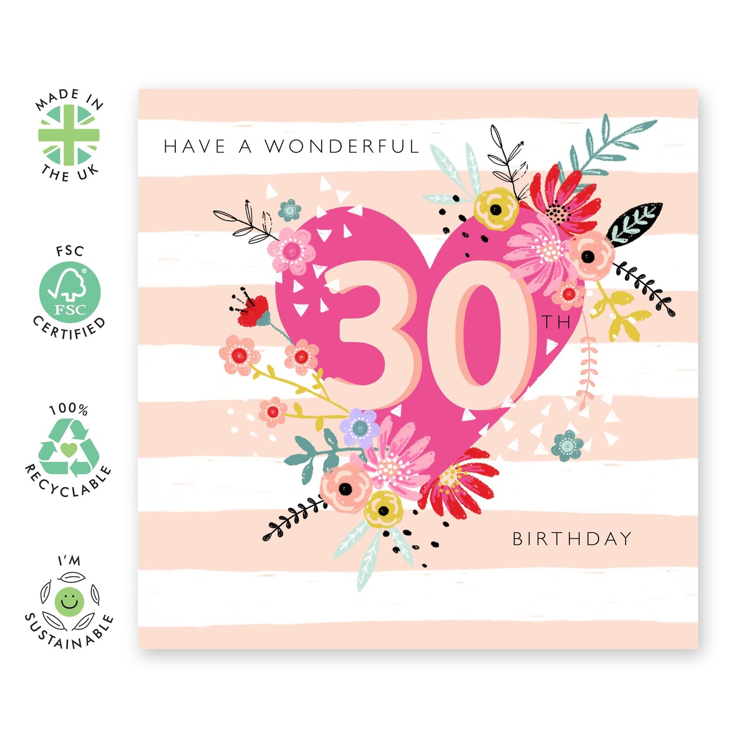 30th Birthday Card For Women - 30 Birthday Balloons - Wife Mum Mummy - Sister - Birthday Card - Bday Card - Happy Thirtieth Birthday Greeting Card Female Friends - Comes With Stickers By Central 23