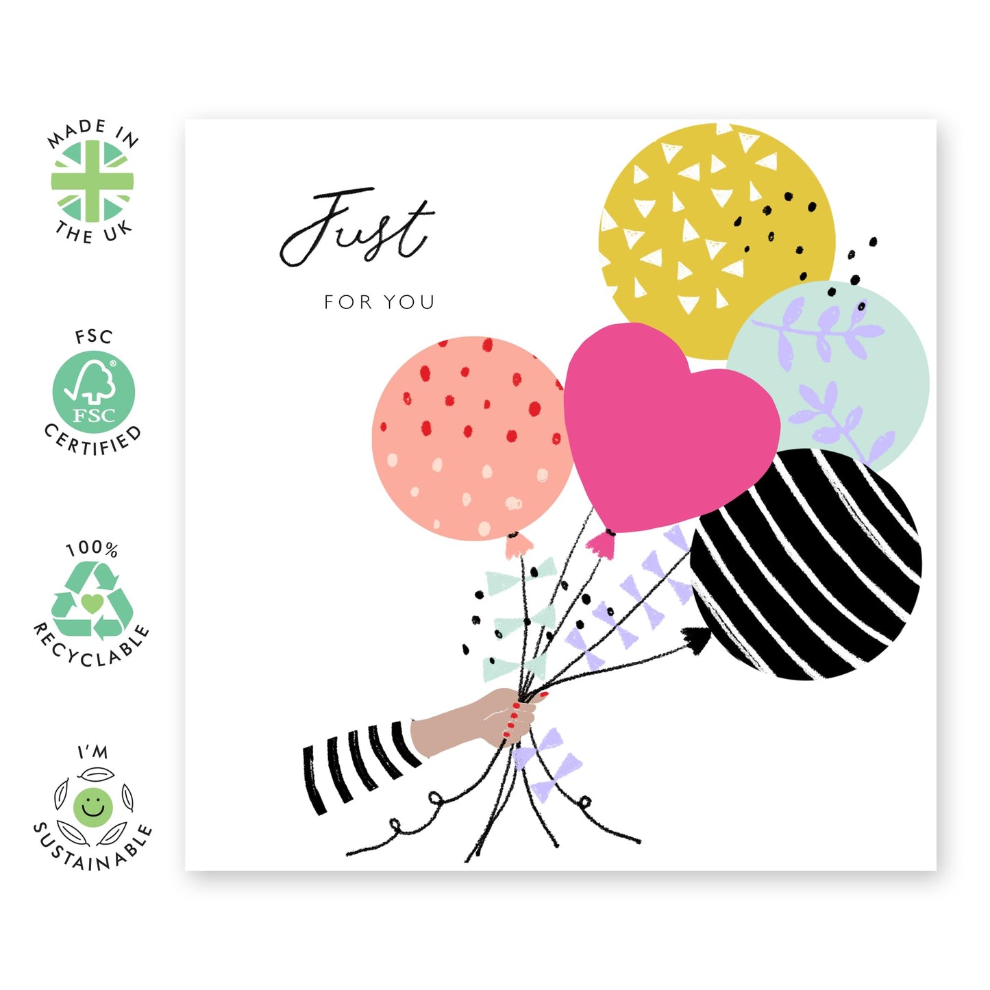 Greeting Card With Envelope - Just For You - Birthday, Mother's Day, Valentine, Thank You, Anniversary Cards For Women Her - Comes With Fun Stickers By Central 23