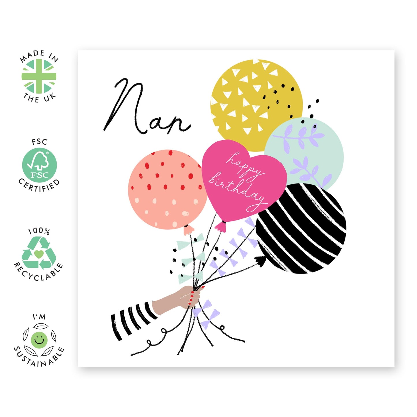 Nanny Birthday Cards - Happy Birthday Balloons For Grandma - Floral Birthday Card For Women - Granny Greeting Cards Flowers - Grandmother Gifts For Her - Comes With Fun Stickers By Central 23