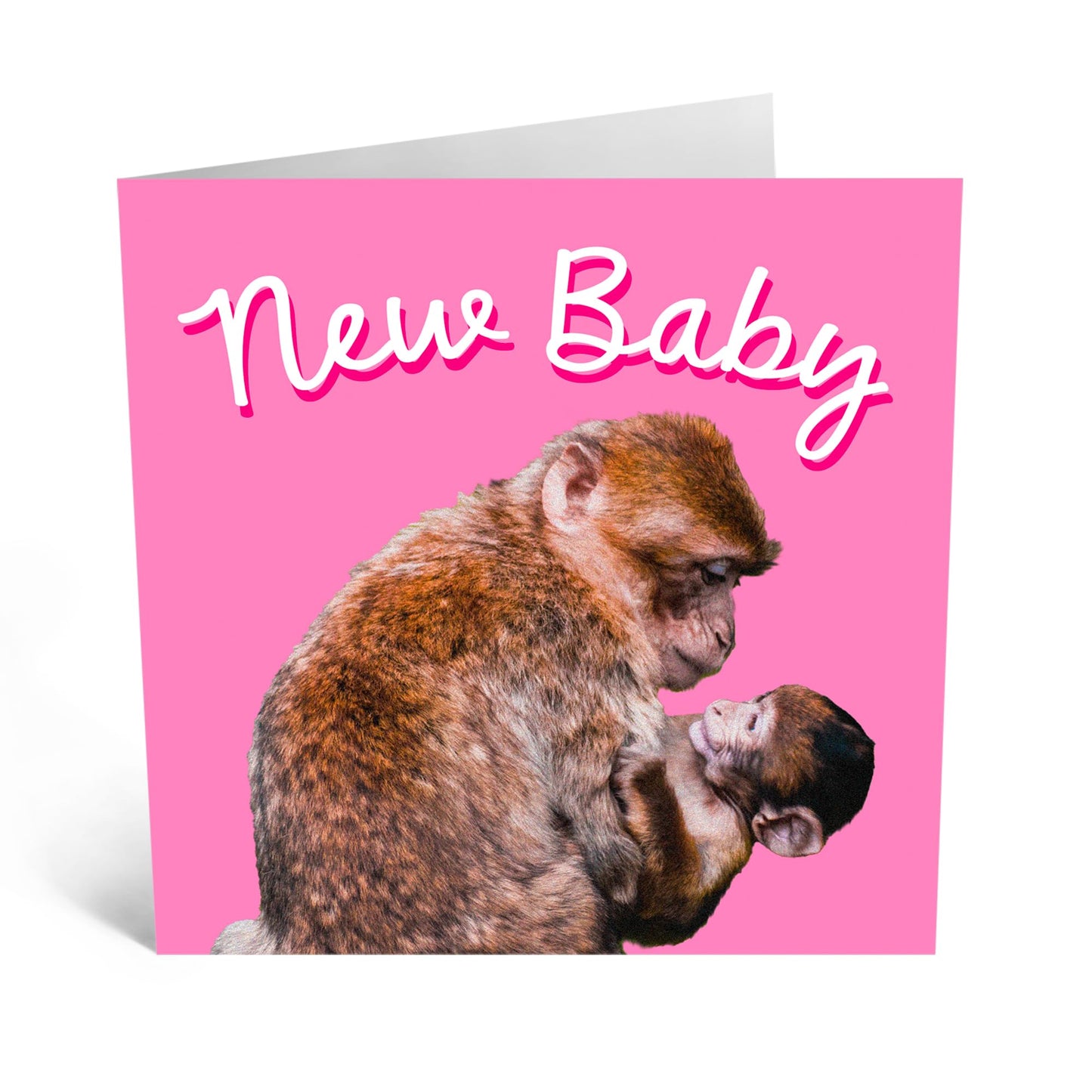 Greeting Card - 'NEW BABY PINK MONKEY' - Perfect for Welcoming a New Baby with a Cute Monkey Theme - Ideal for Adding a Touch of Joy & Playfulness to of a New Baby - Comes With Stickers By Central 23