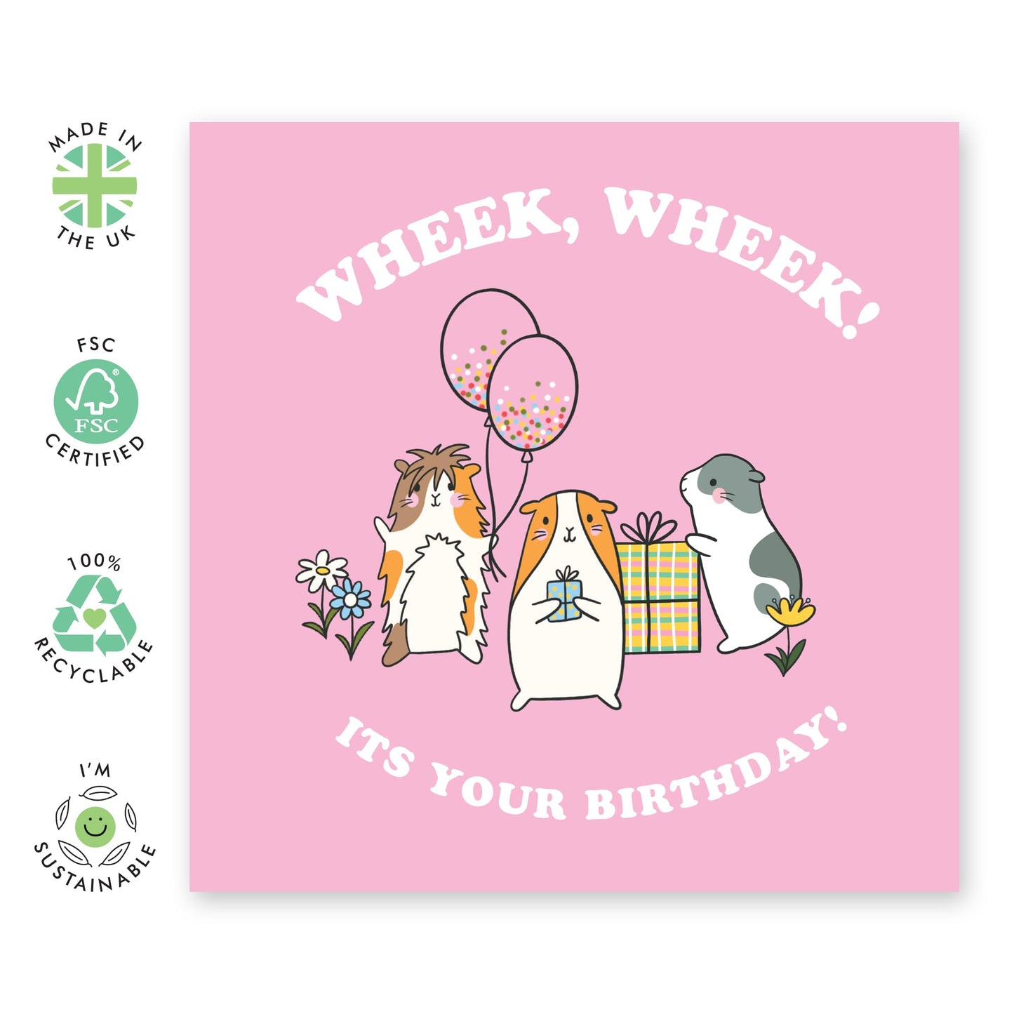 Adorable Birthday Card – 'Wheek Wheek' - Cute Gifts for Friends, Bestie, Sister, Daughter, Children, Kids and Guinea Pig Lovers - Guinea Pig Design - Comes with Fun Stickers